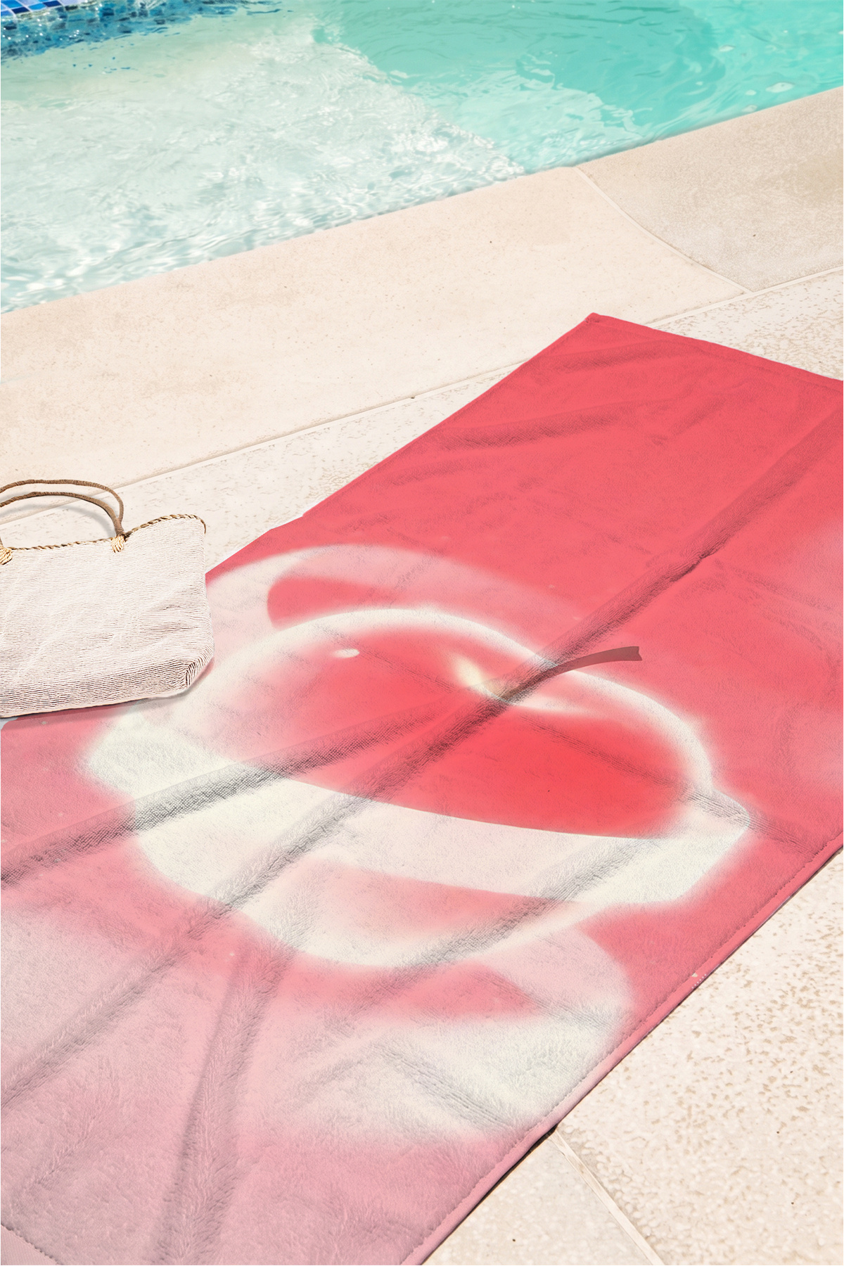 Cherry Themed Aesthetic Beach Towel - Minimalist Pink White Modern Fast Drying Microfiber Towel
