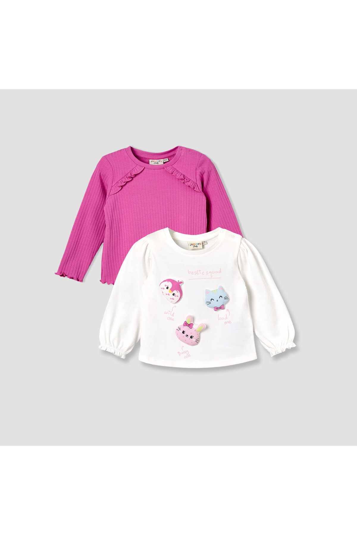Juniors Pack of 2 Crew Neck Long Sleeves T-shirt with Applique Detail