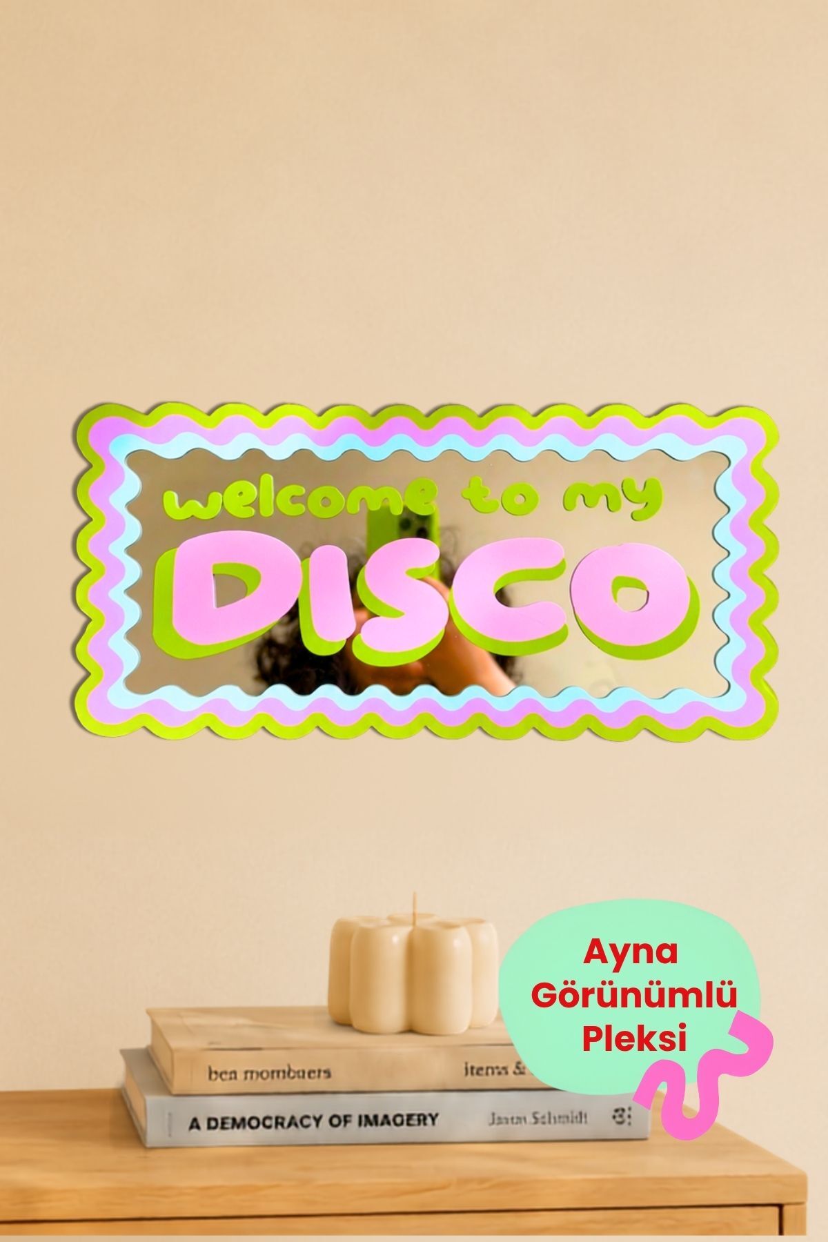 Ayna Görünümlü Pleksi Duvar Dekoru, Retro Y2K Oda Dekorasyonu (40x20 cm)