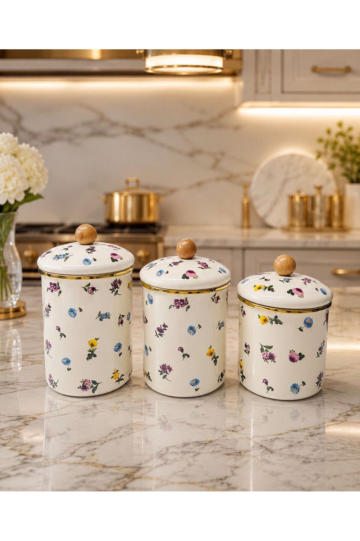 Acar Petit Fleur Serisi 6 Parça Emaye Kavanoz Seti