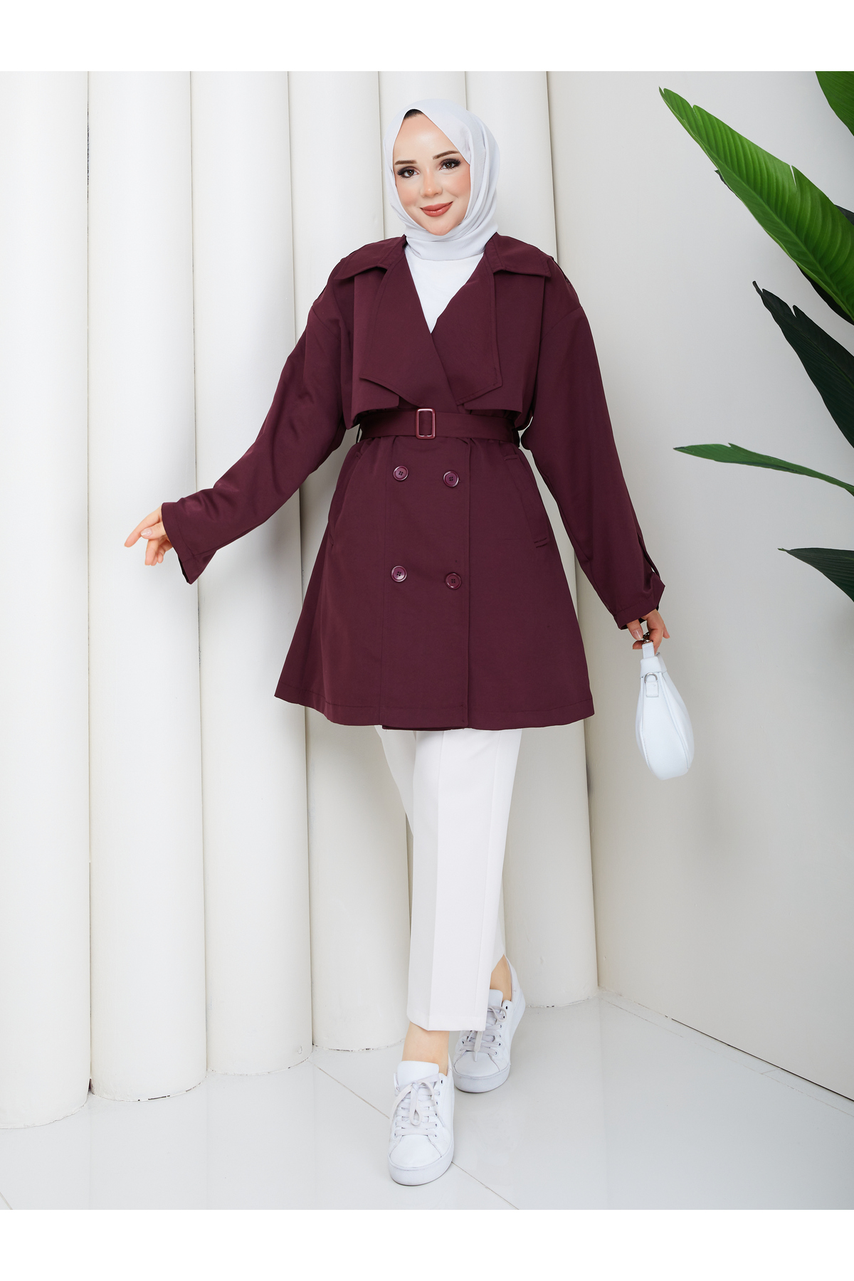 RACE FASHİON Yarı Astarlı Torino Kumaş Oversize Trençkot RC3136 görsel 4