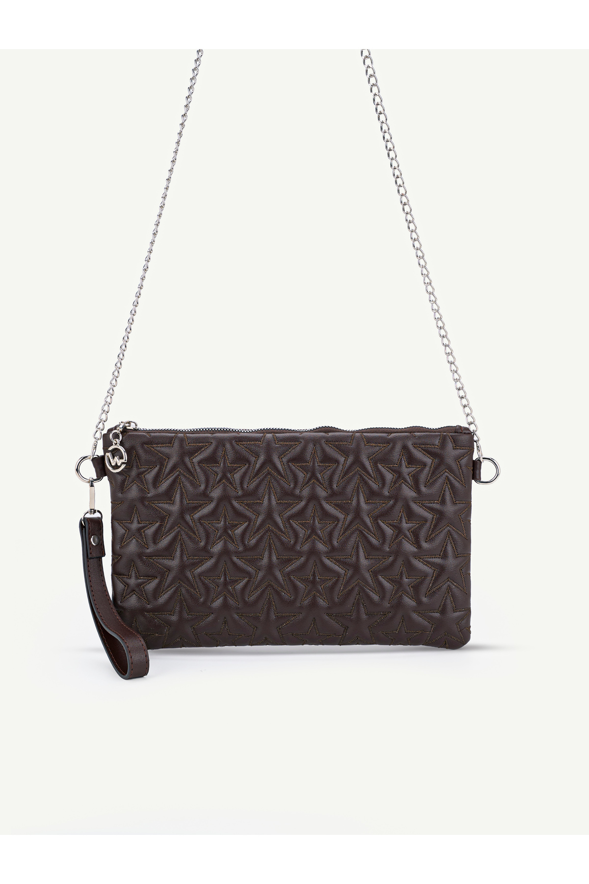 Kadın Yıldız Nakış İşlemeli Portföy El Çantası Bilek Askılı Saten Astarlı Clutch Çanta