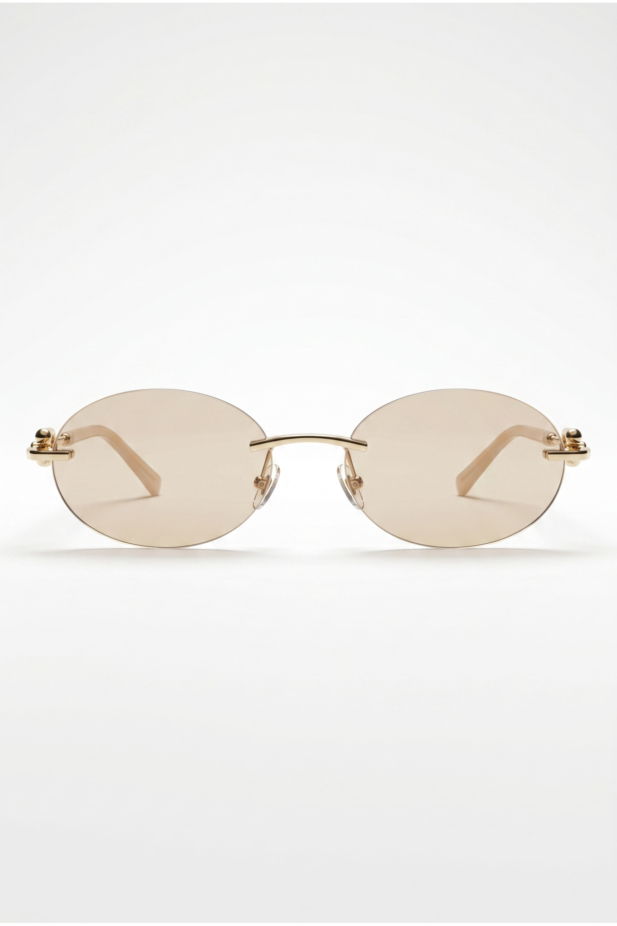 Houseofeyeris ELVA Çerçevesiz Oval Bej Camlı Gold Detaylı Minimal Unisex Güneş Gözlüğü görsel 4
