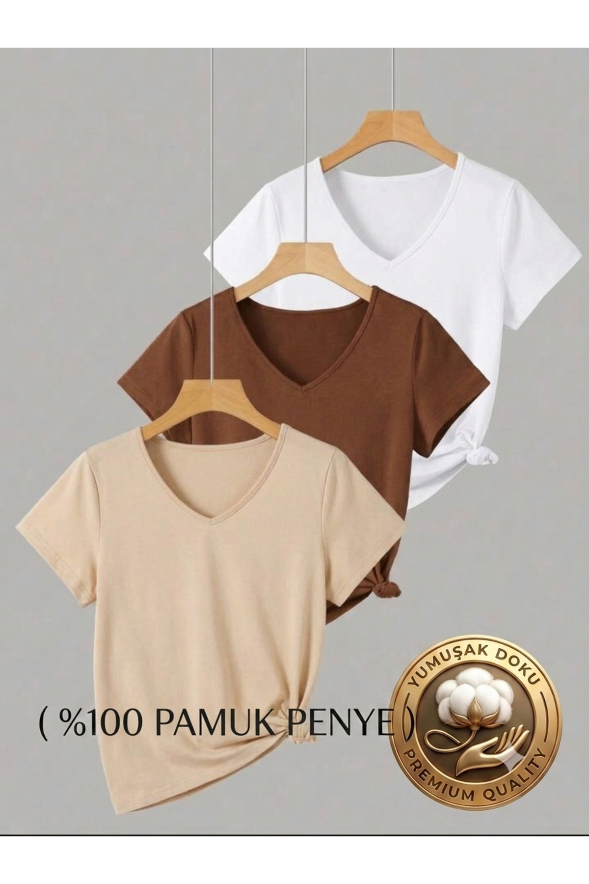 FAVORİST 3 ADET V YAKA REGULAR KALIP KADIN TSHİRT ( %100 PAMUK )