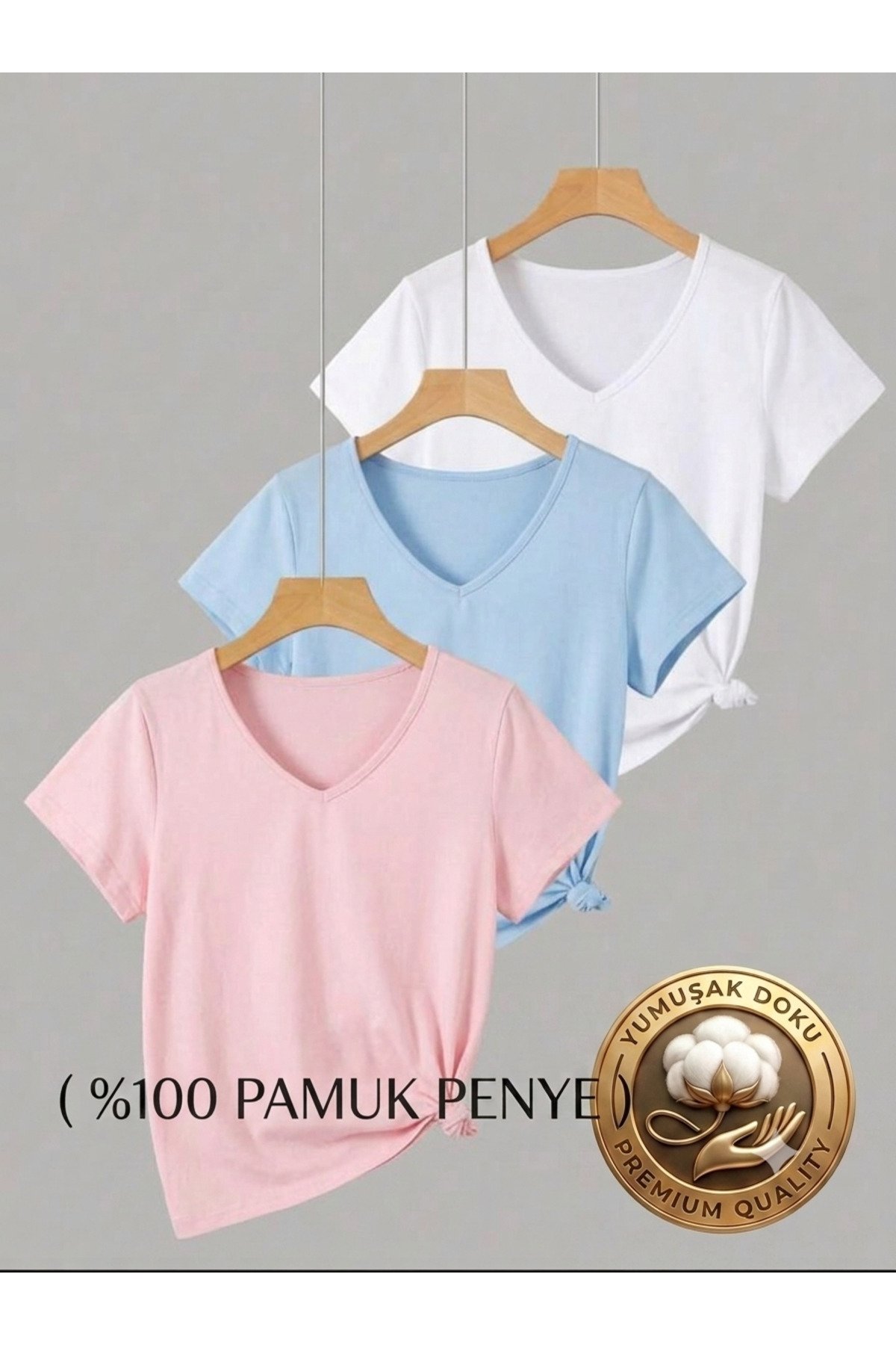 FAVORİST 3 ADET V YAKA REGULAR KALIP KADIN TSHİRT ( %100 PAMUK )