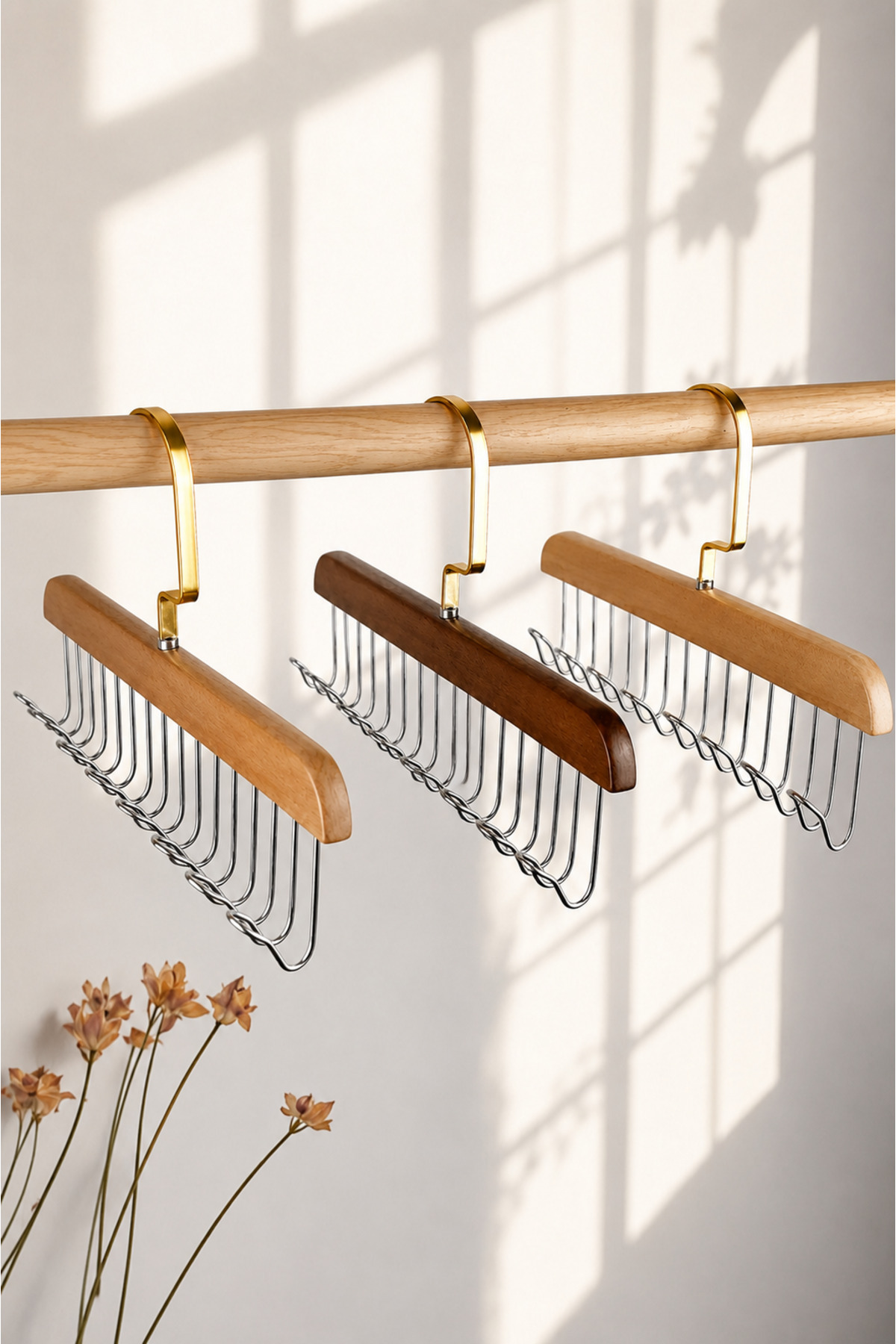 3Pcs Wooden 360 Degree Rotatable, 8 Hooks Dress Bra Scarf Tie Belt Bag Hanger Hanger