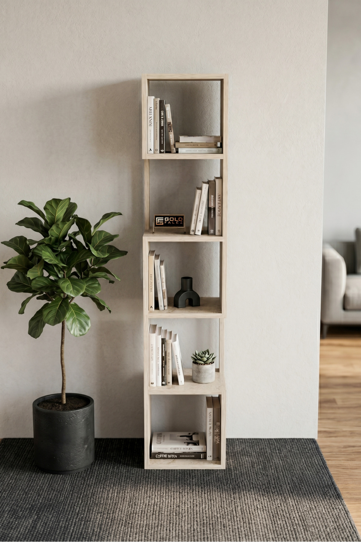 Kitaplık Ahşap Dekoratif Raf 5 Katlı Modern Çok Amaçlı Kitaplık Salon Ofis Kitaplığı 7065 Traverten görsel 2
