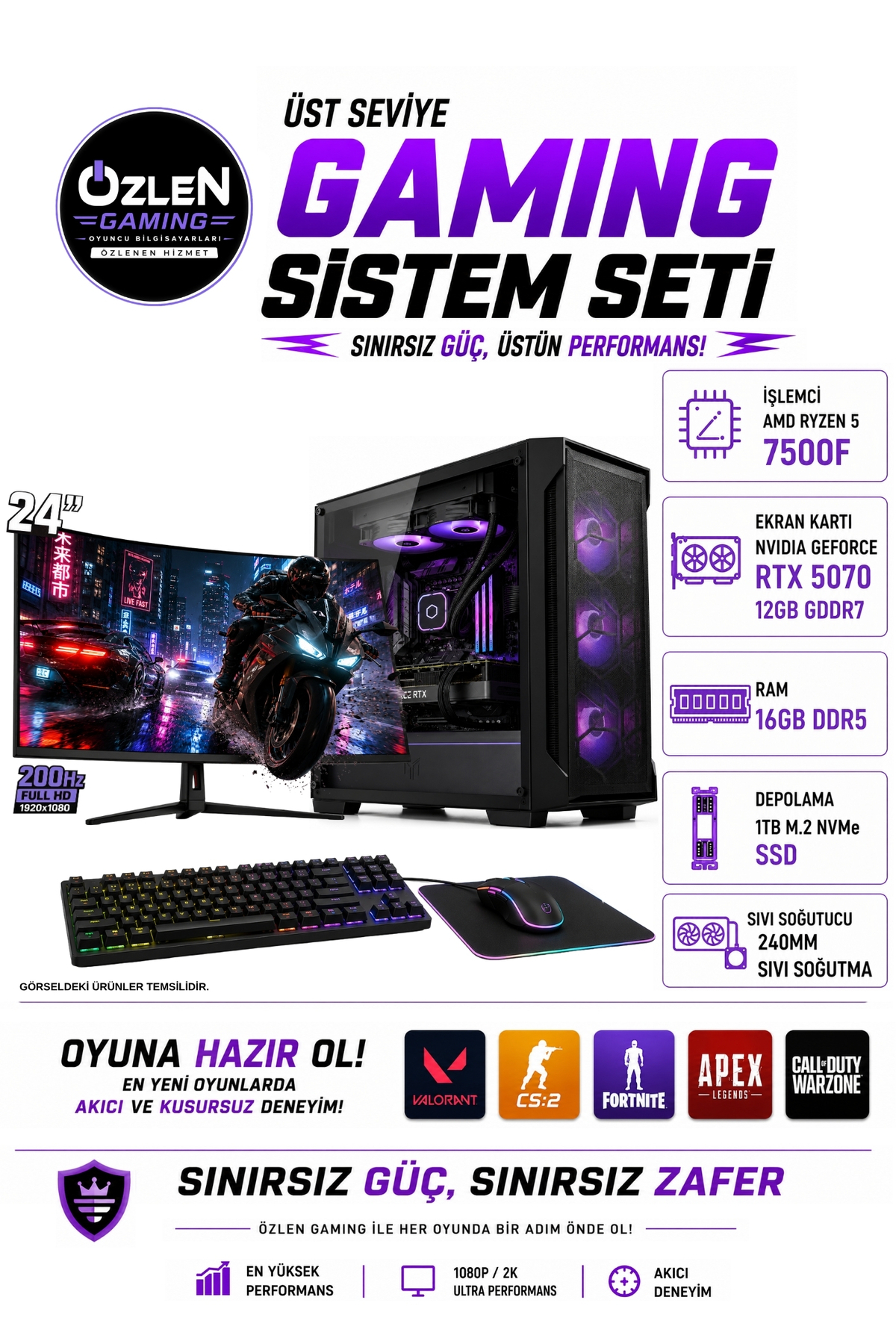 ÖZLEN XL24 RYZEN 5 7500F RTX 5070 12GB 16GB DDR5 RAM 1TB M.2 SSD