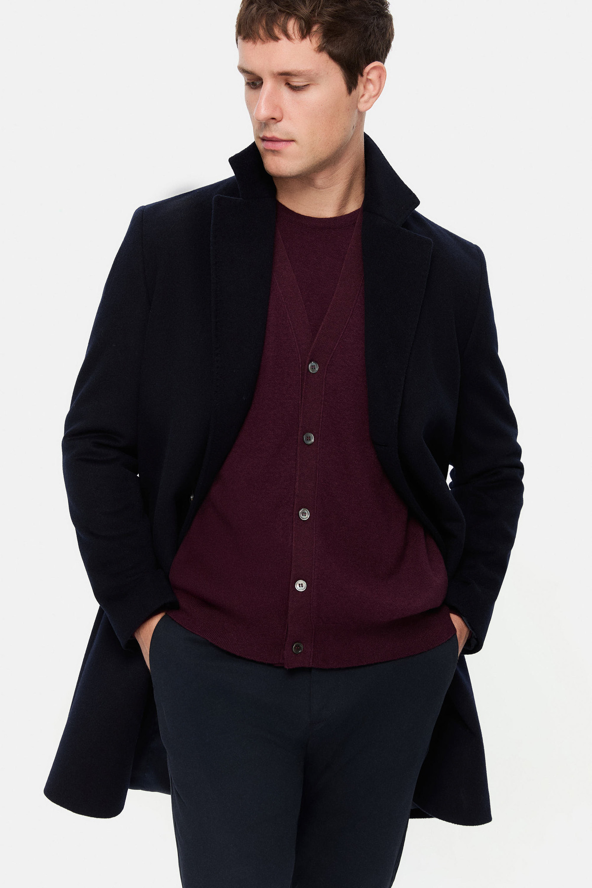 Damat Slim Fit Lacivert Düz Palto görsel 6
