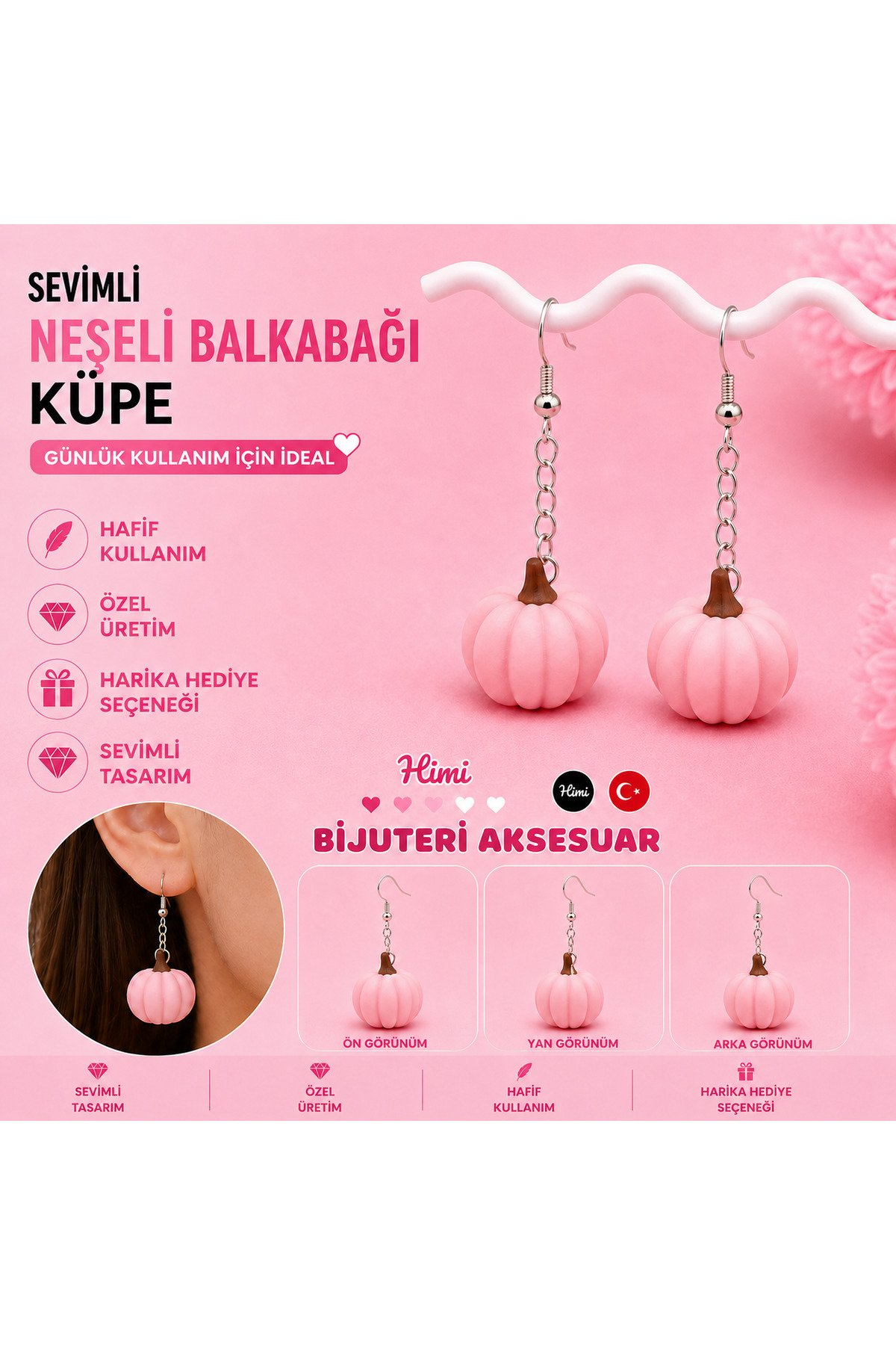 Neşeli Sebzeler Figürlü Kabak Sallantılı Küpe Hafif Tasarım Günlük Kullanım Bijuteri Çocuk Küpesi