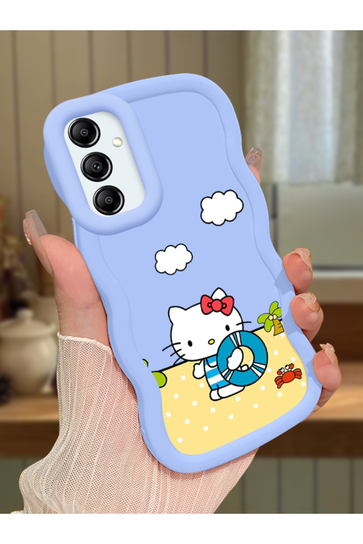 Samsung Galaxy A14 Compatible Case camera protector Blue Silicone Couple Phone Case Kitty Pattern