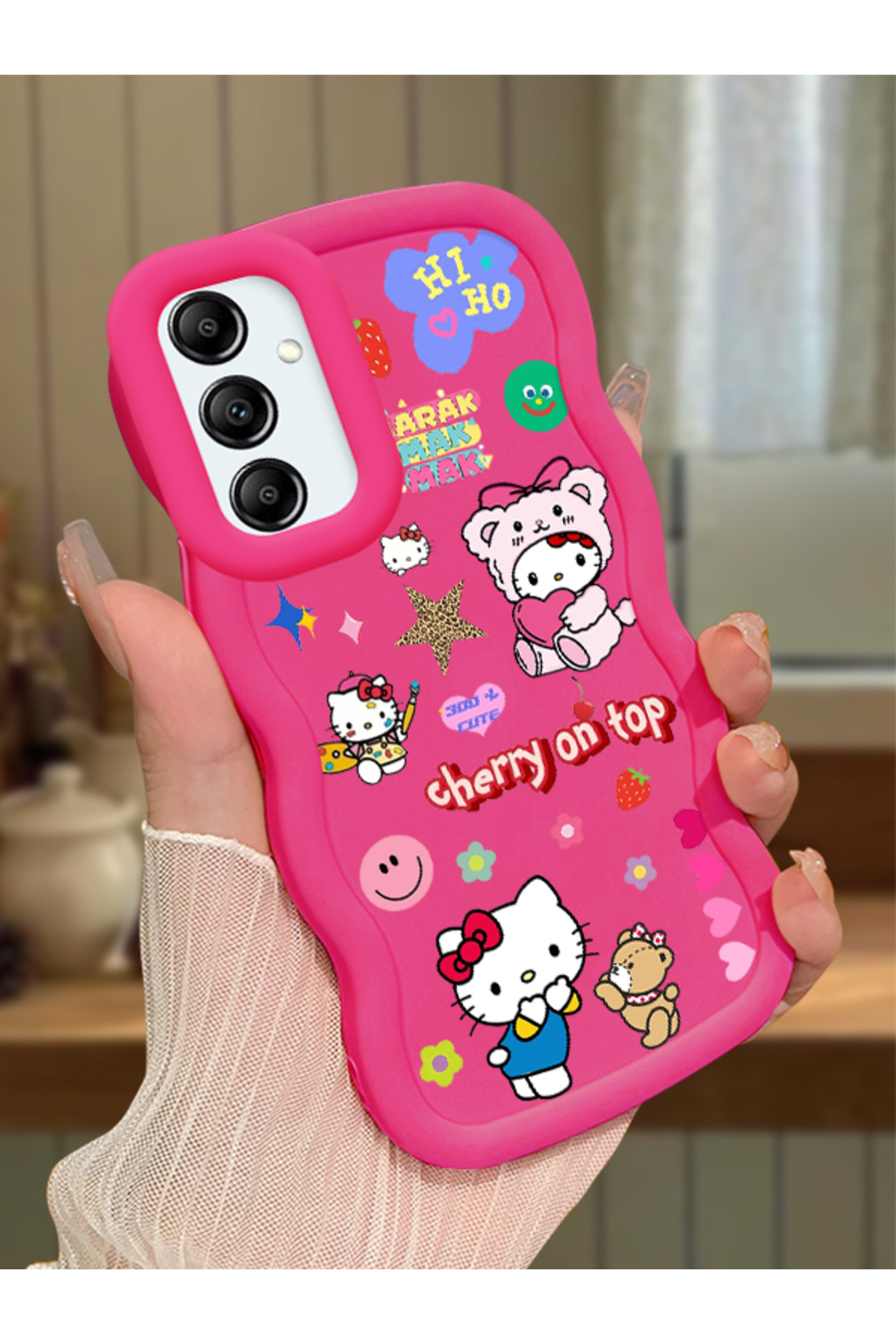 Samsung Galaxy A14 Compatible Case camera protector Red Silicone Couple Phone Case Kitty Pattern