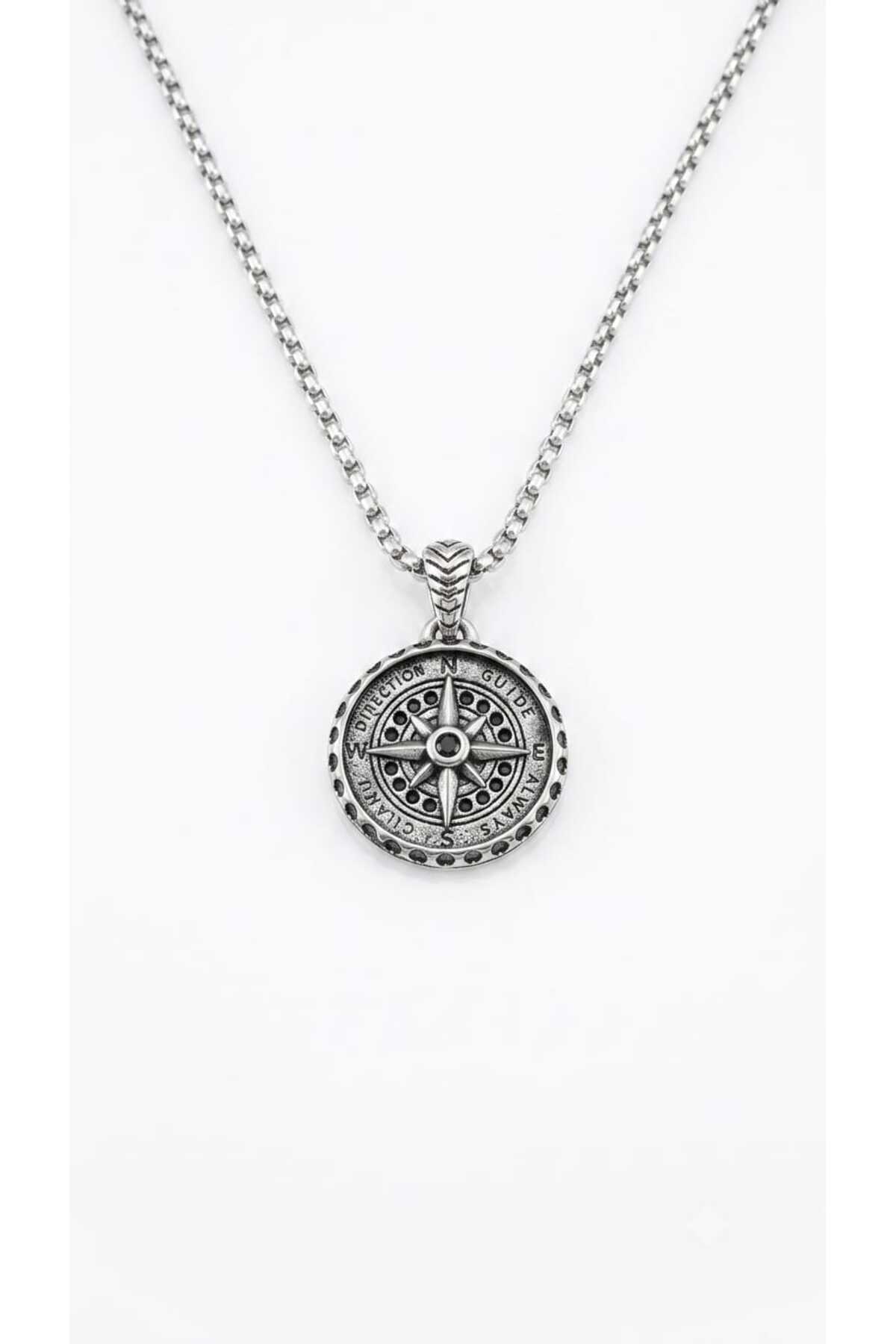 Men's Steel Necklace - North Star Sailor Compass • Luminous Box for Valentine • Spouse • Father • Necklace
