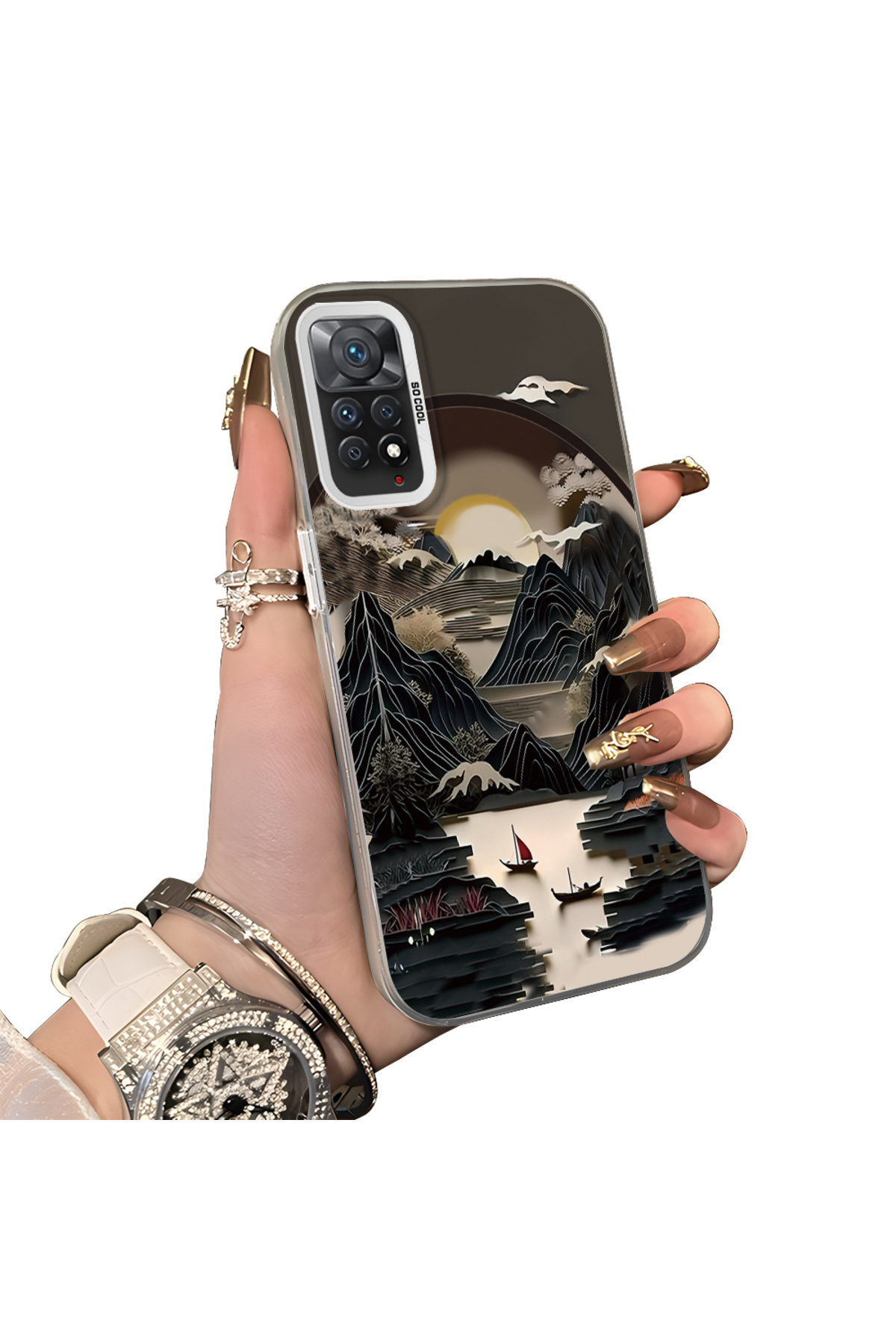 Redmi Note 11 Pro 5G Compatible Silicone Edge Hard Back Case Couple Phone Case with Landscape Pattern