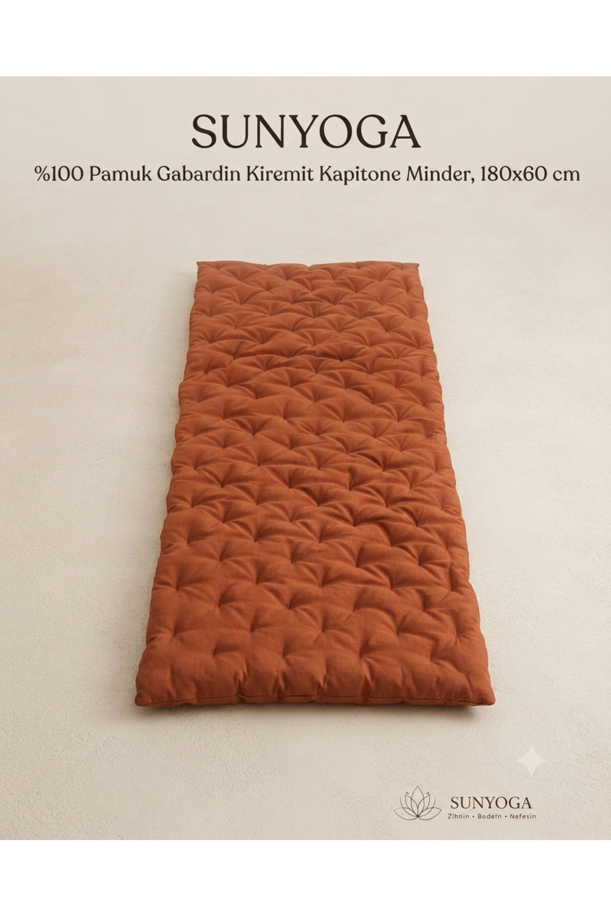 SUNYOGA Pamuk Kapitone Meditasyon Minderi 180x60 cm - Konforlu Yoga Matı ve Yer Minderi