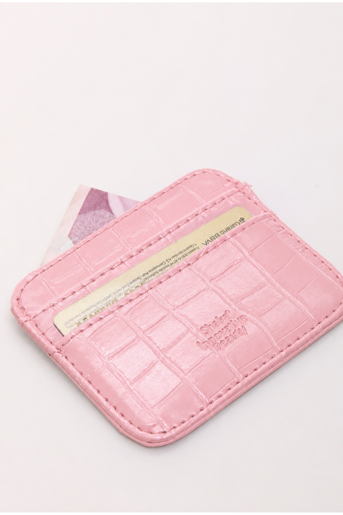 SHAKA Pembe Shk181 Kroko Suni Deri, 4 Kartlık ve Para Bölmeli, Unisex Kartlık görsel 5