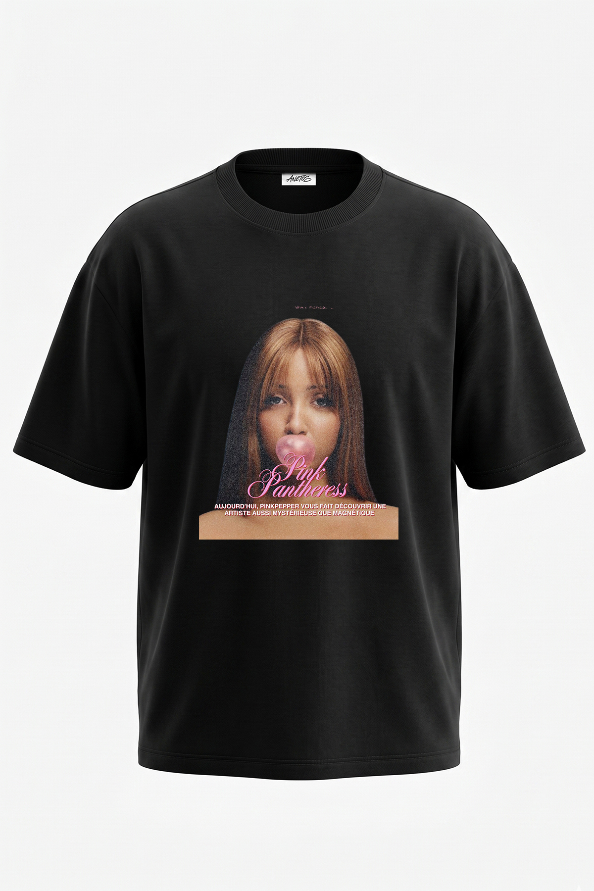 Anetos Pinkpantheress_2 Design Printed Oversize Black T-Shirt