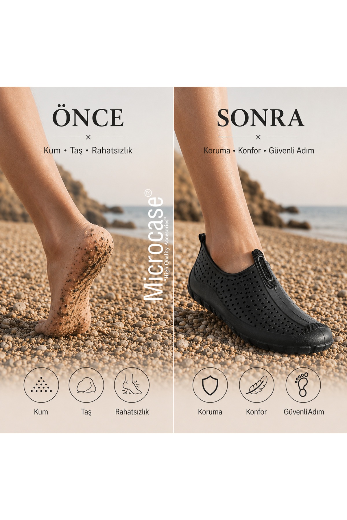 Microcase Unisex Siyah Deniz Ayakkabısı Nefes Alabilen Delikli Yapı Kaymaz Taban AL99098 görsel 3