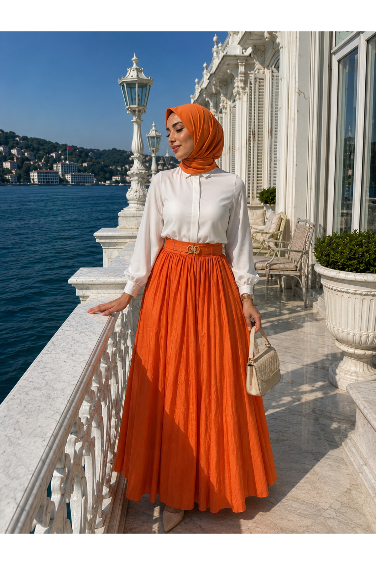 BELLASTORE Kemer Detaylı Maxi Kloş Etek görsel 3
