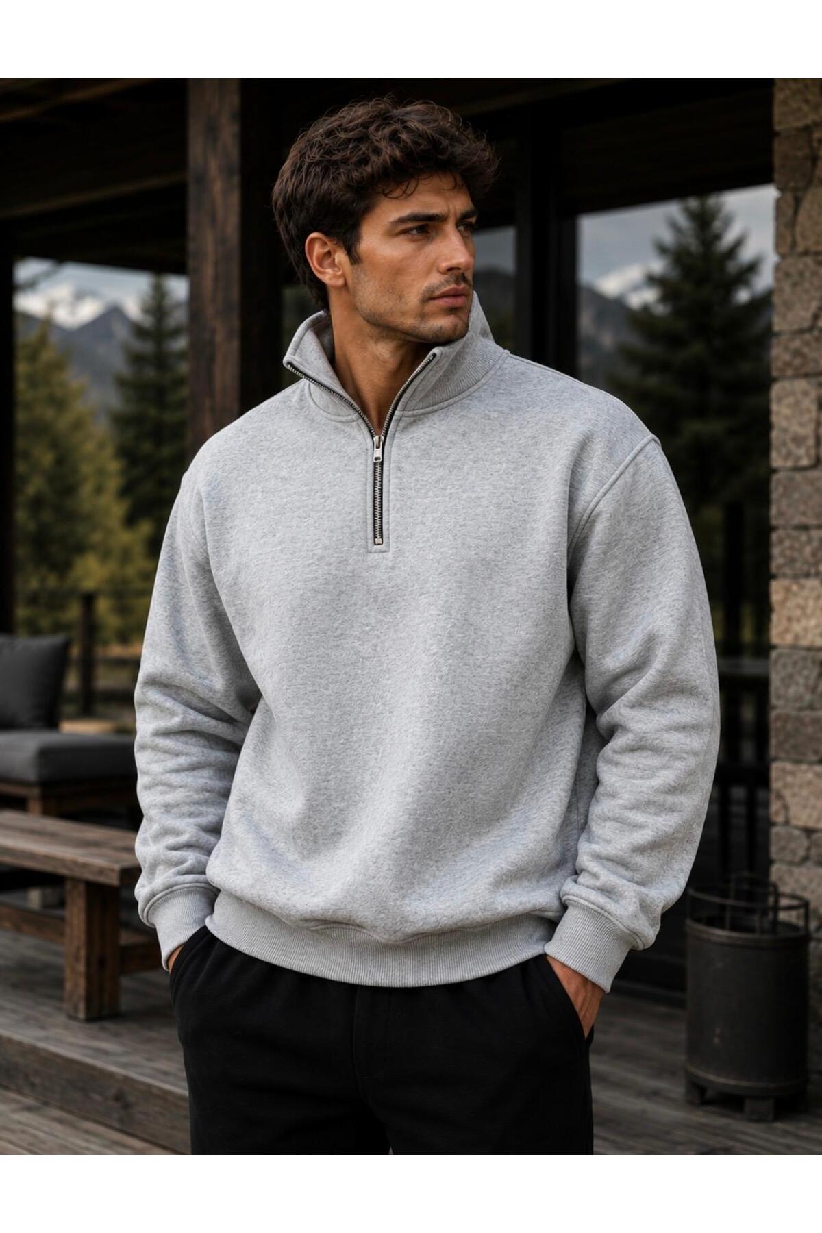 TREND EMMODA Erkek Premium Yarım Fermuarlı Dik Yaka Günlük Şık Spor Sweatshirt