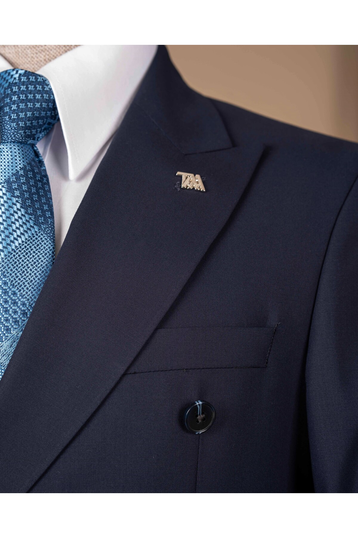 TerziAdemAltun Slim fit erkek kruvaze sivri yaka ceket pantolon takım elbise lacivert T20172-02 görsel 4
