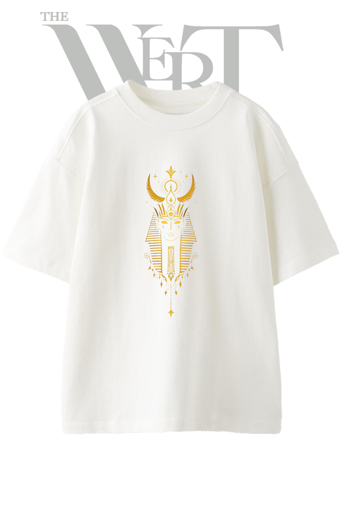 THEWERT Pharaoh Mask Design Printed Unisex White Oversize T-Shirt