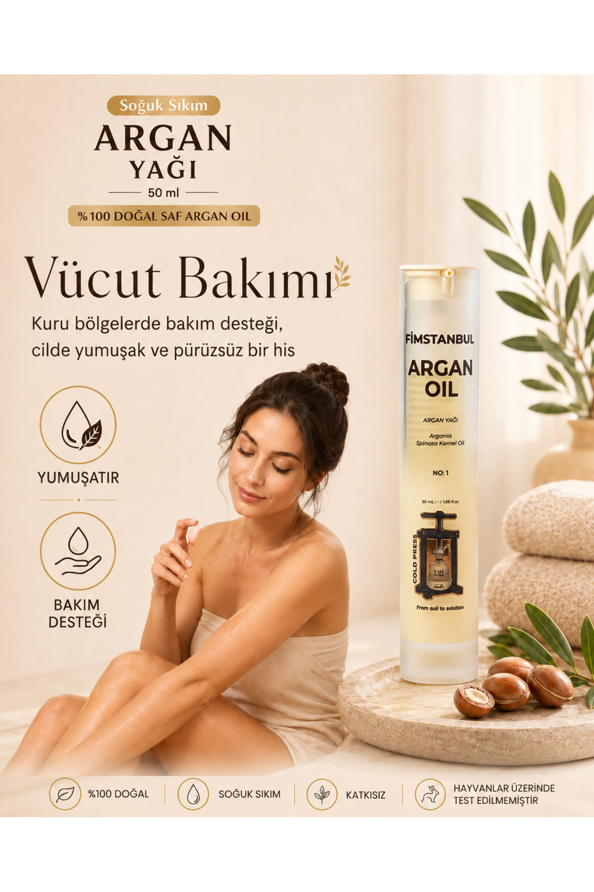 Soğuk Sıkım Argan Yağı 50 ml %100 Doğal Saf Cilt ve Saç Bakım Yağı — FMSTARGANYAĞI20 — تصویر 3 از 8