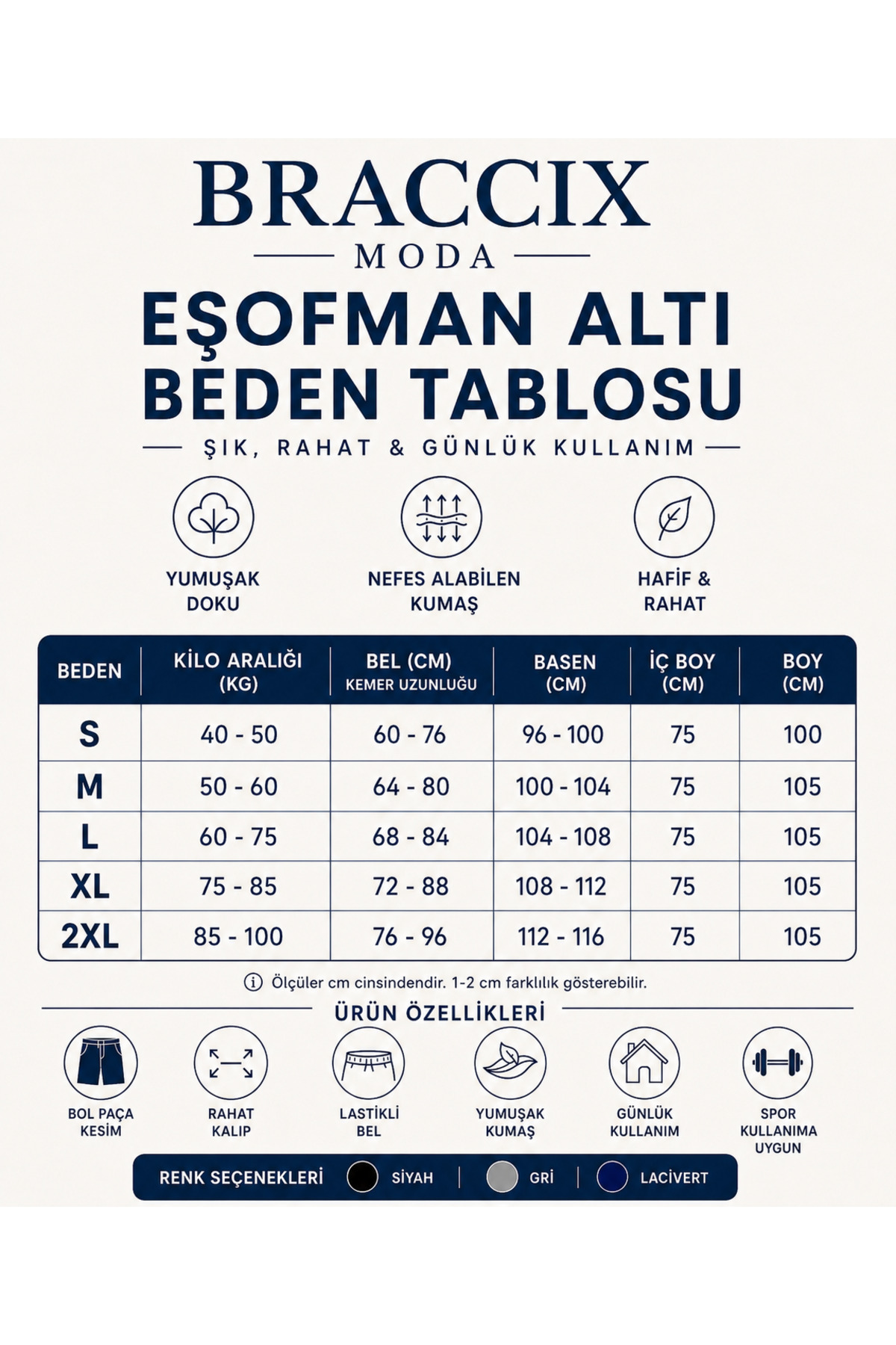 BRACCİX Erkek Eşofman Altı 3’lü Set Siyah Gri Lacivert Konfor Kalıp Terletmez Ekonomik Paket görsel 4