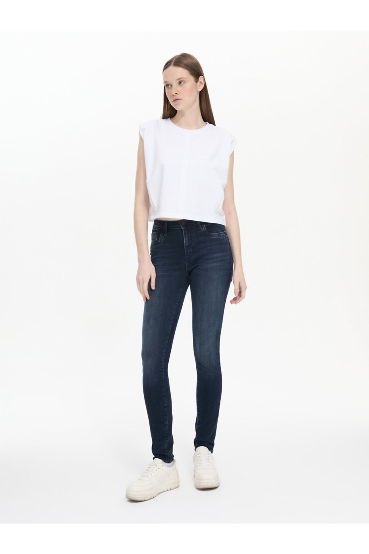Jonna B Dar Paça Yüksek Bel Mid Indigo Jean Pantolon