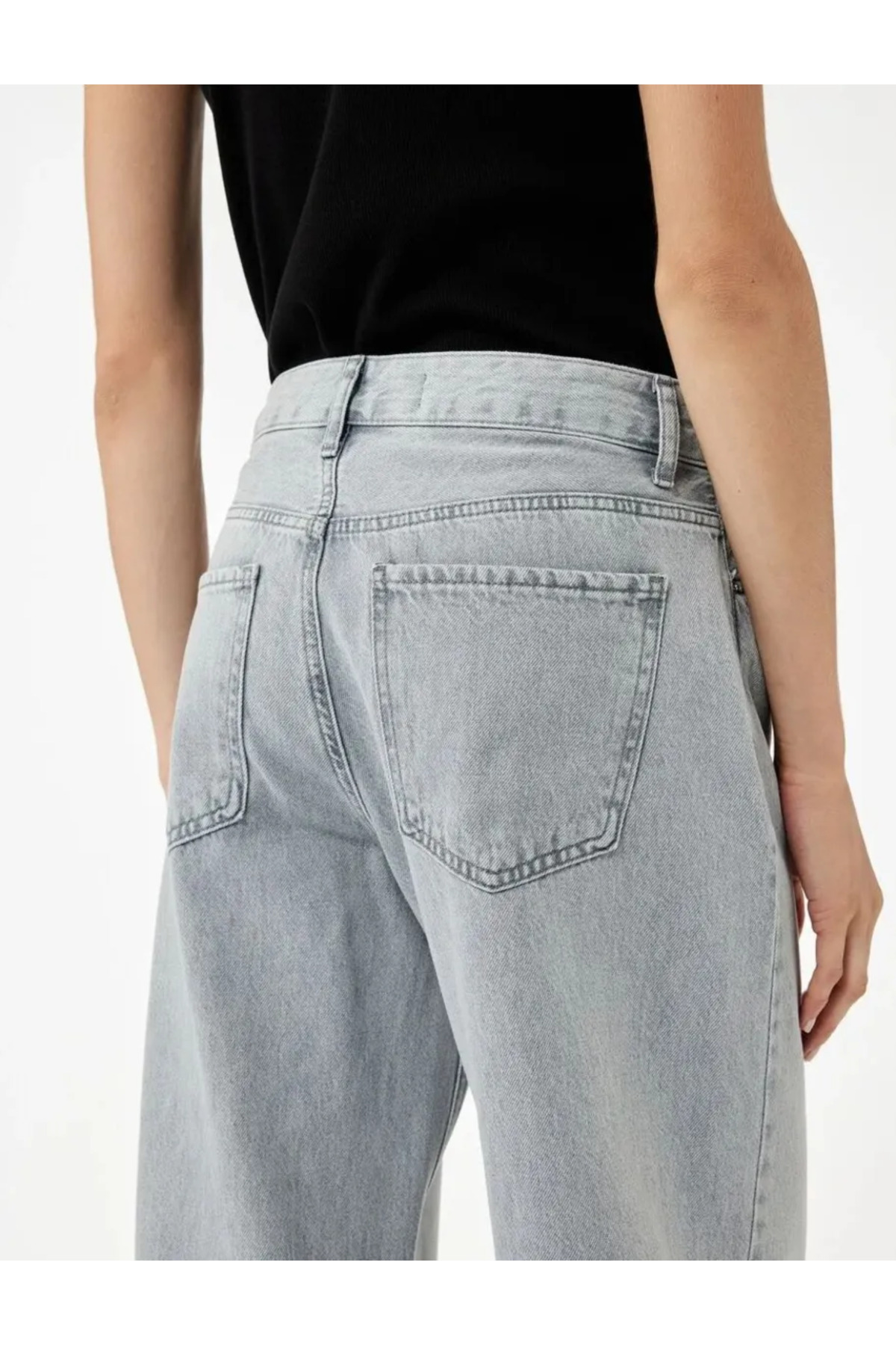 Koton Normal Bel Düğmeli Cepli Pamuklu Geniş Paça Jean Pantolon - Bianca Wide Leg Jeans görsel 3