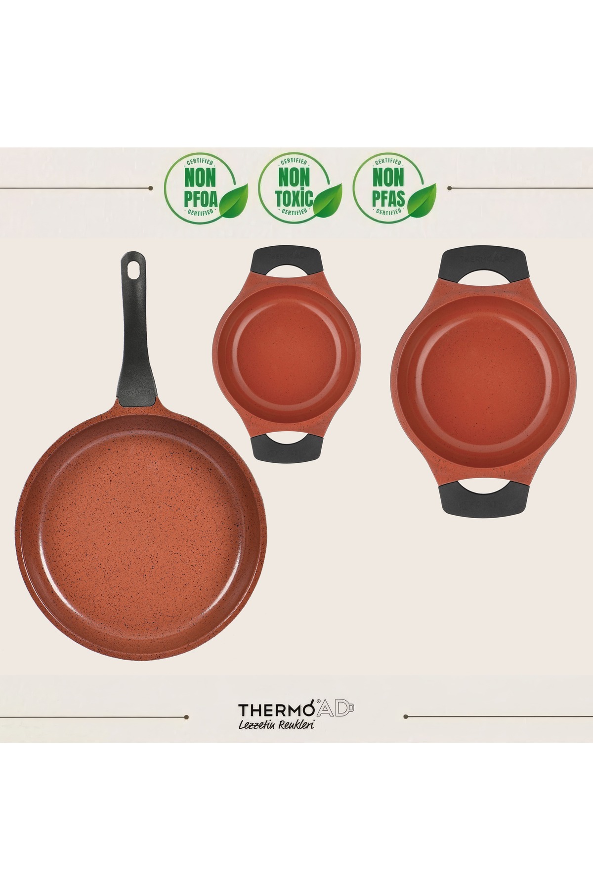 ThermoAD | Tava Sahan Trio Set | Flora Serisi | 3 Parça | RED