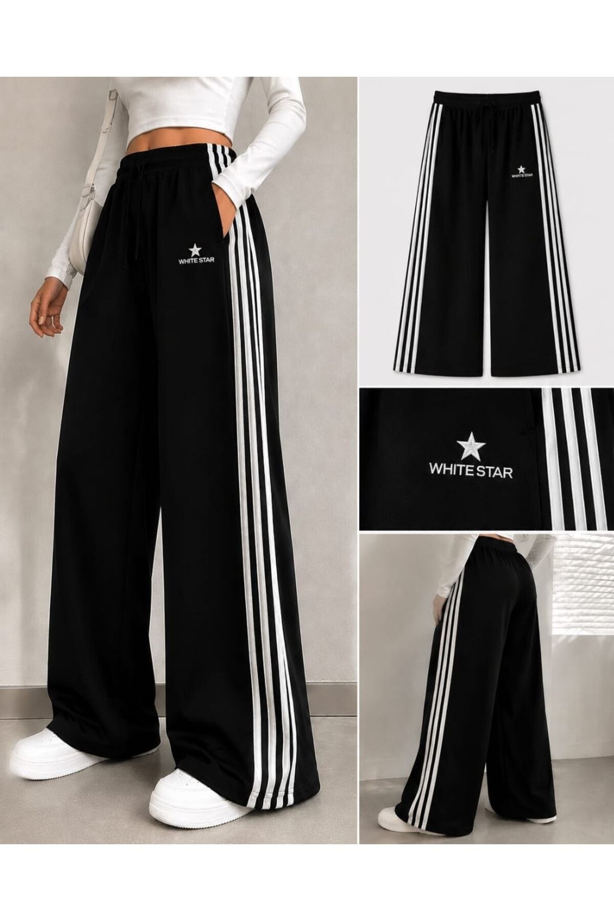 DENİKK TREND YUMUŞAK DOKULU OYSHO KUMAŞ 4 ŞERİTLİ PALAZZO EŞOFMAN-Trendy Oysho fabric 4-stripe palazzo sweatpants with a soft texture. görsel 2