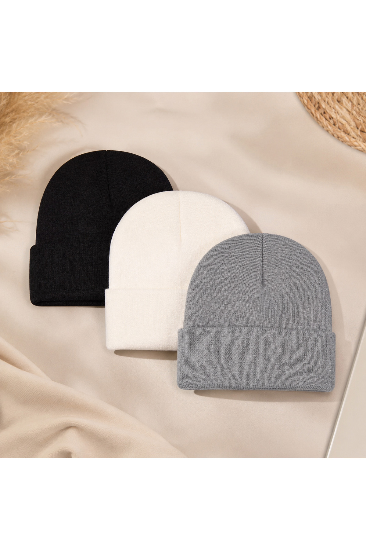 KAR-KIŞ ACCESSORIES UNISEX Siyah-Beyaz-Gri LUX 3’LÜ BERE SET görsel 2