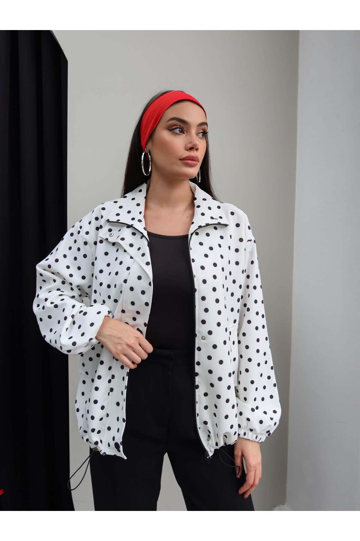 Moderk Oversize Puantiyeli Ceket Yağmurluk görsel 4