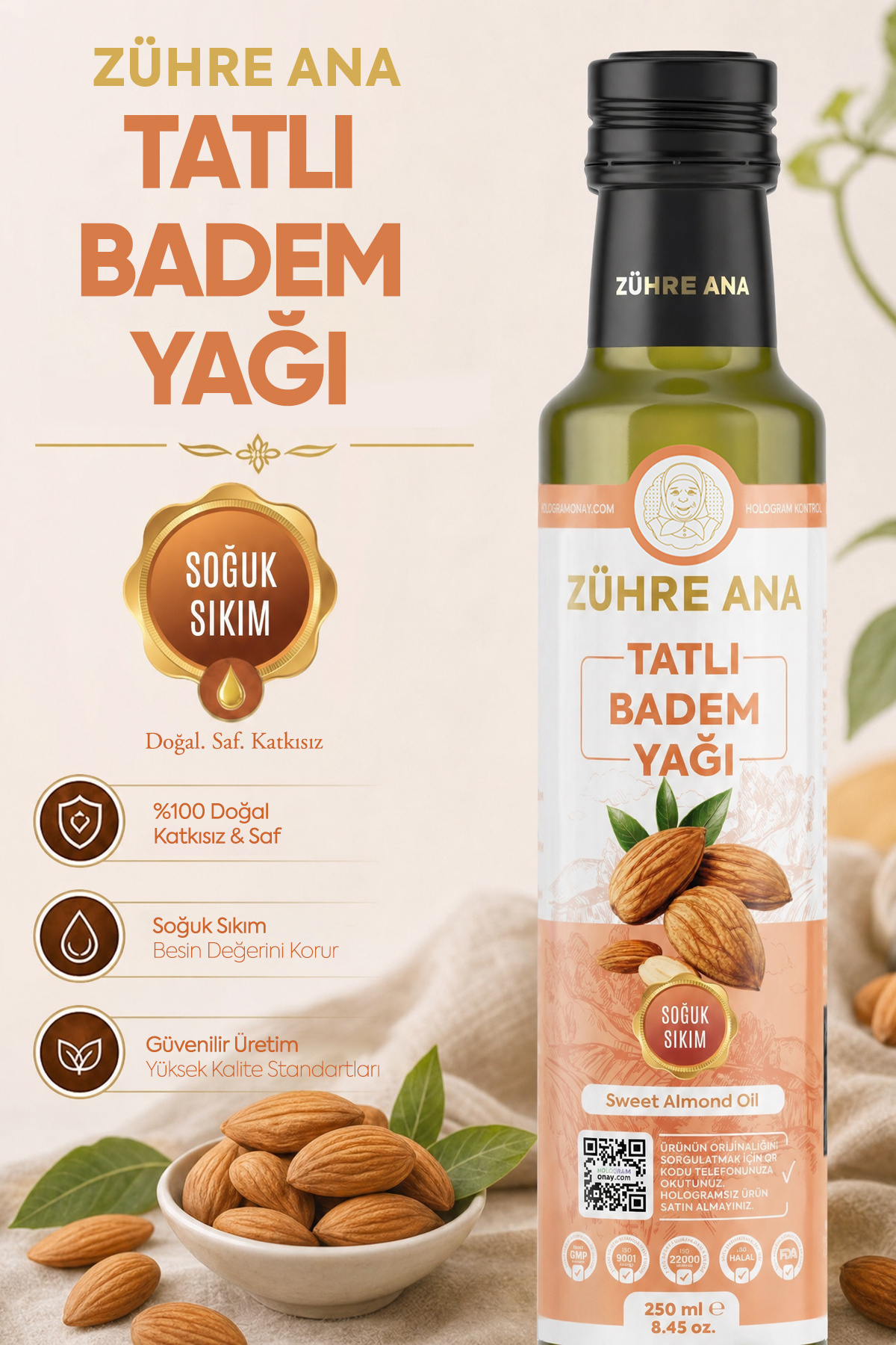 روغن بادام شیرین خالص پرس سرد ۲۵۰ میلی‌لیتر — ZHR-TR-06-00003 — تصویر 2 از 4