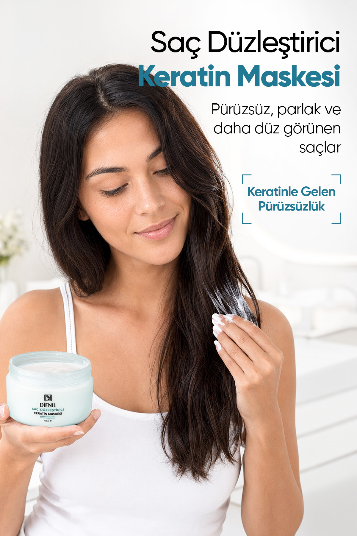 Saç Düzleştirici Keratin Maskesi | Pürüzsüzleştirici ve Onarıcı Saç Bakım Maskesi 200 gr | Keratin ve Nem Desteği — Keratin01 — تصویر 2 از 6