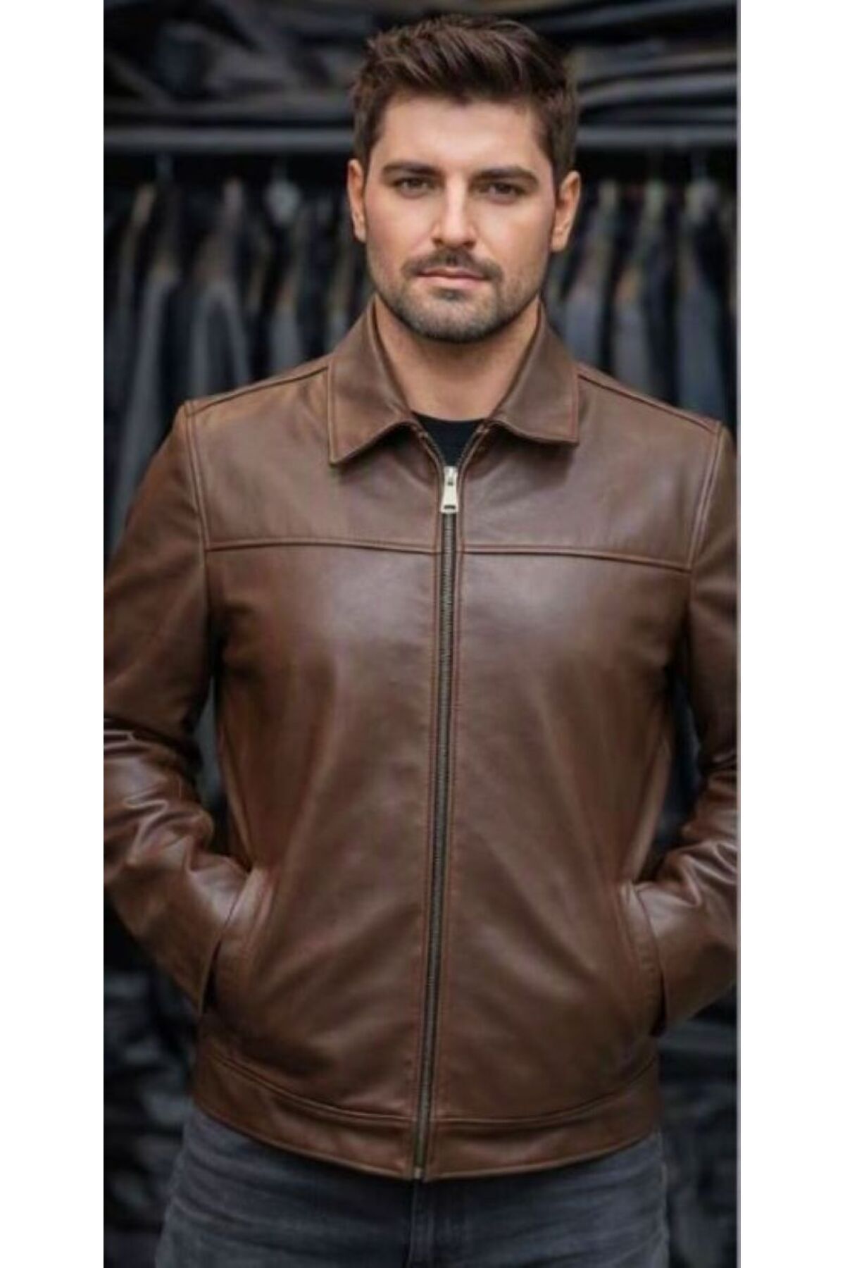 کت مردانه پوست بره اصل، طرح خاص — قهوه‌ای mlv5855 — تصویر 2 از 3
