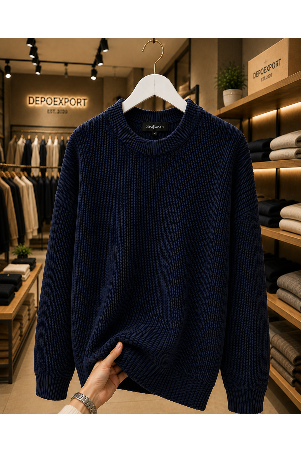 DepoExport Erkek Premium Oversize Yumuşak Bisiklet Yaka Triko Kazak