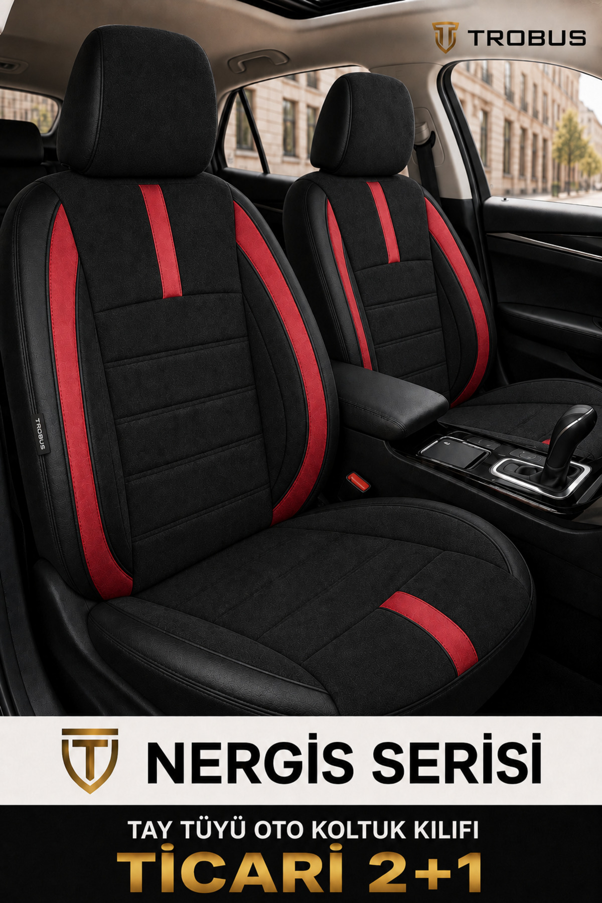 Renault Fluence 2009–2016 Uyumlu - Tay Tüyü Orta + Lacost Kenar, 8 mm Süngerli Oto Koltuk Kılıfı Kırmızı Siyah (2 cm Yan Destek)