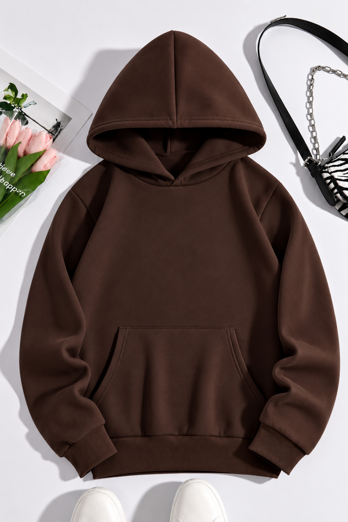 SANTAMİLA 3’lü Bordo Kahve Siyah Kapüşonlu Oversize Sweatshirt görsel 3