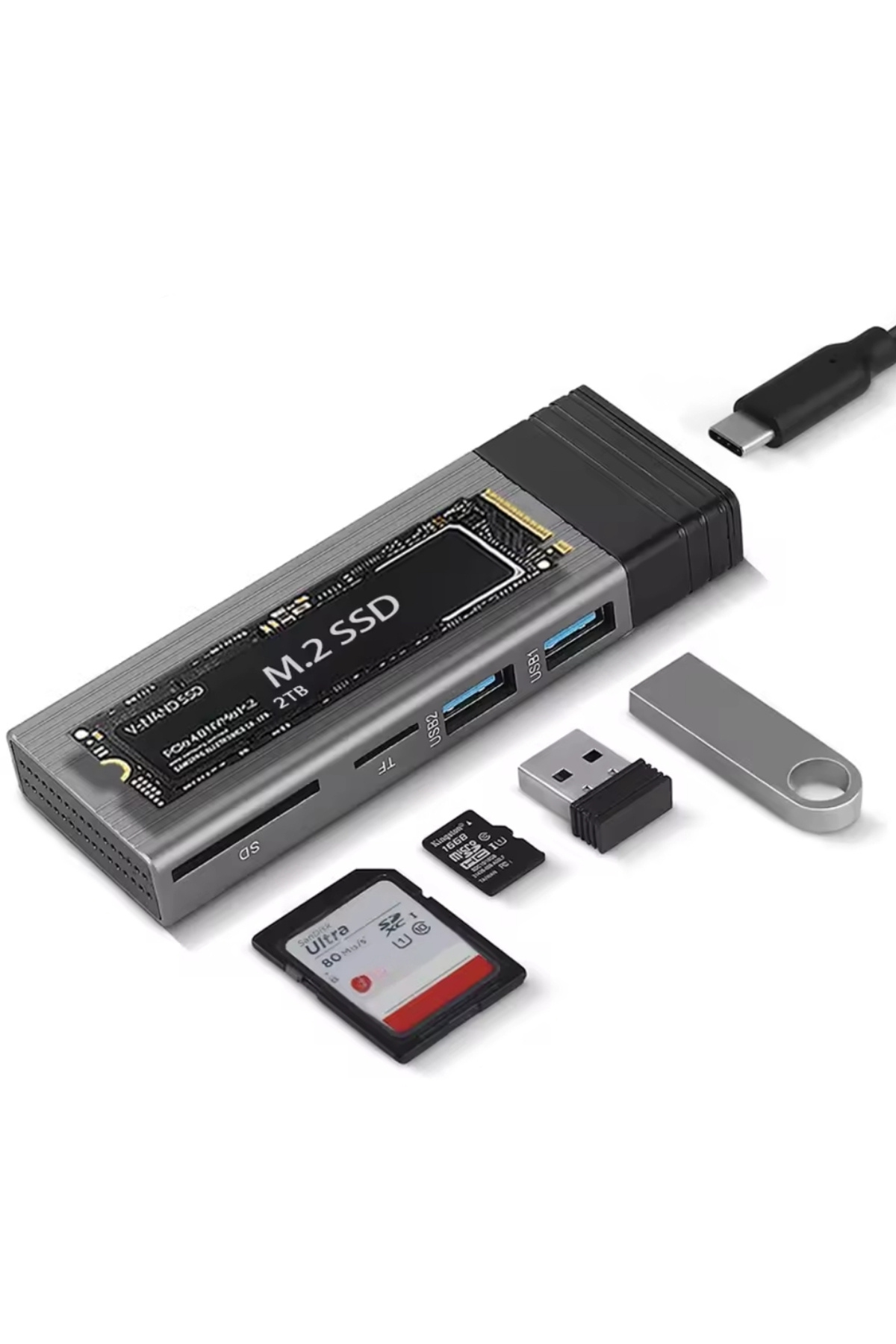 Alfais 6085 Usb Type C M.2 Ssd Pcie Kutusu 5in1 Hub Nvme Sata Ngff