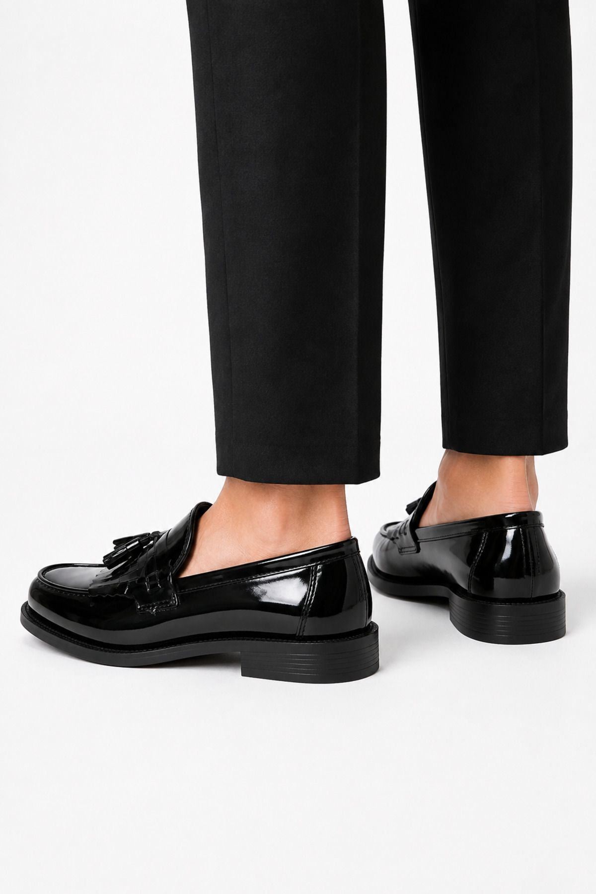 By Sabit Unisex Siyah Püsküllü Corcik Loafer Ayakkabı Bağcıksız Klasik Günlük Şık Kundura görsel 3