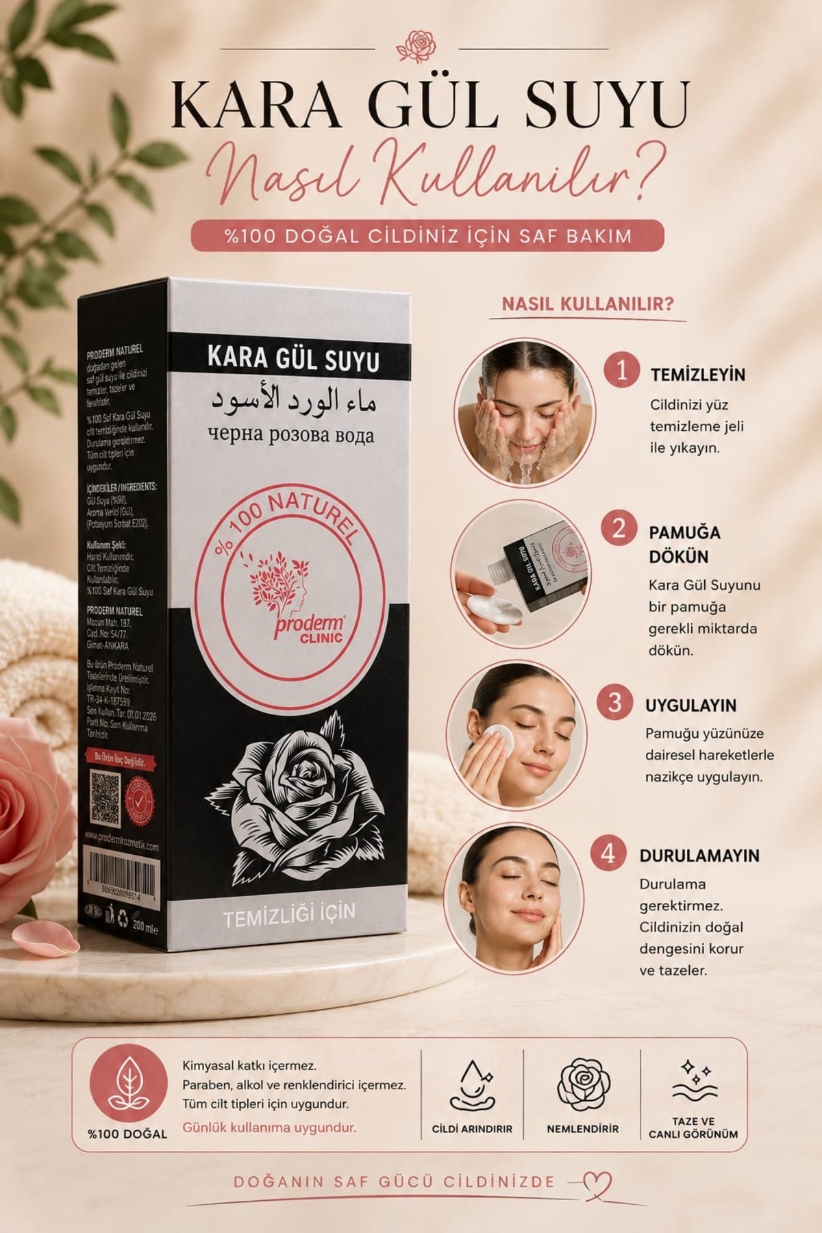 Genel Markalar BAKIMSEPETİM Proderm Clinic %100 Doğal Kara Gül Suyu — سفید KGSSS002002002002