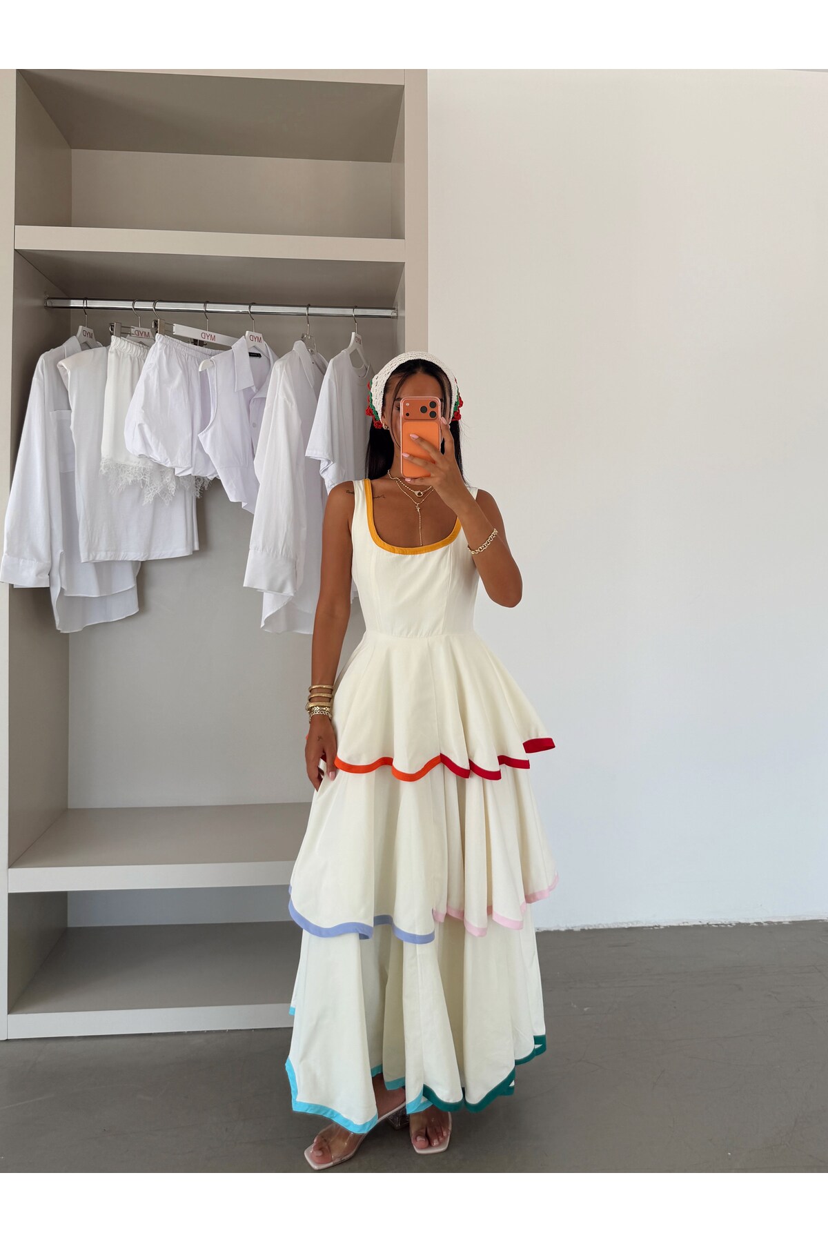myd Colorful biyeli layered dress - cream