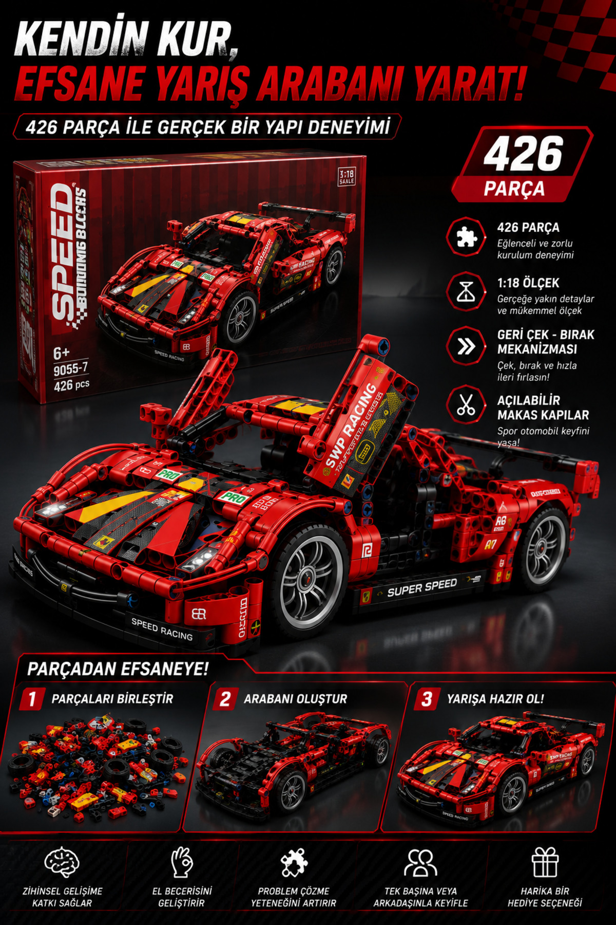 コレクション整理品　RR 166枚セット ZİVENTA 426 Parça Yarış Arabası Yapı Seti 1:18 Ölçek Geri Çek