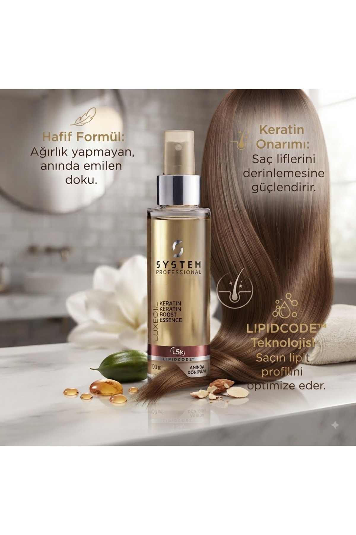 اسپری مراقبت از مو مایع سبک و تقویت کننده و مرطوب کننده Luxe Oil Keratin، ۱۰۰ میلی لیتر — LX-OIL-KRT-100-SPR — تصویر 2 از 4