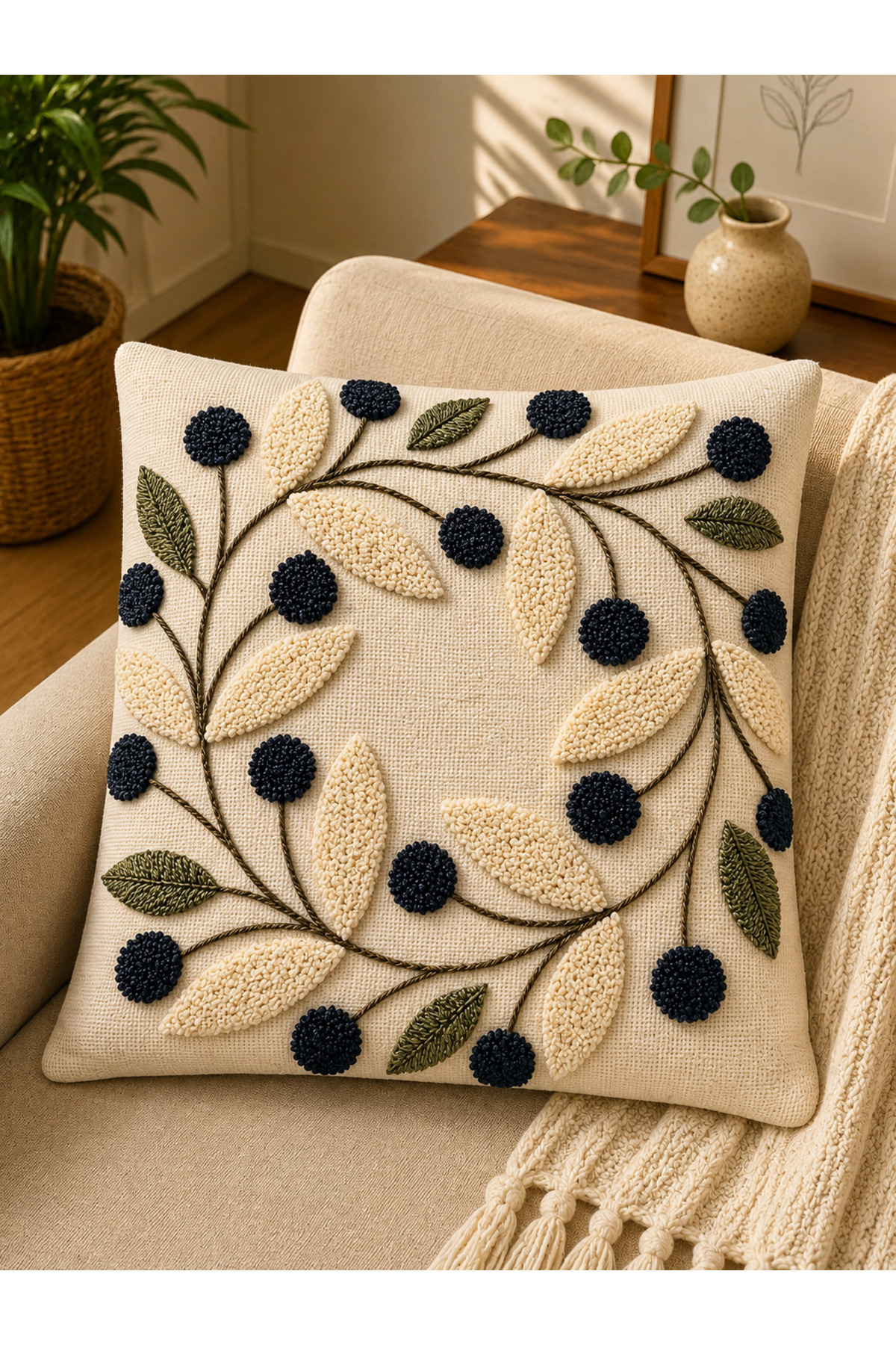 Dijital Baskılı Dekoratif Kırlent Kılıfı 43x43 cm – Modern Desenli Keten Dokulu