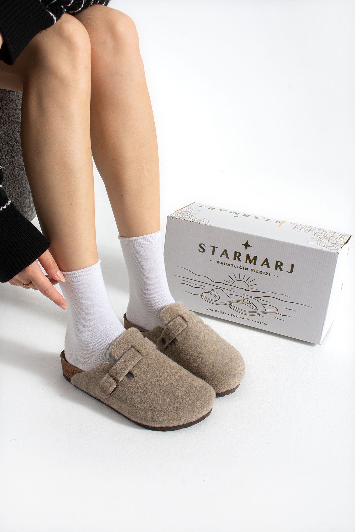 starmarj Unisex Keçe Terlik Konfor Modeli Kışlık Önü Kapalı Sabo Günlük Rahat Ev Terliği görsel 2