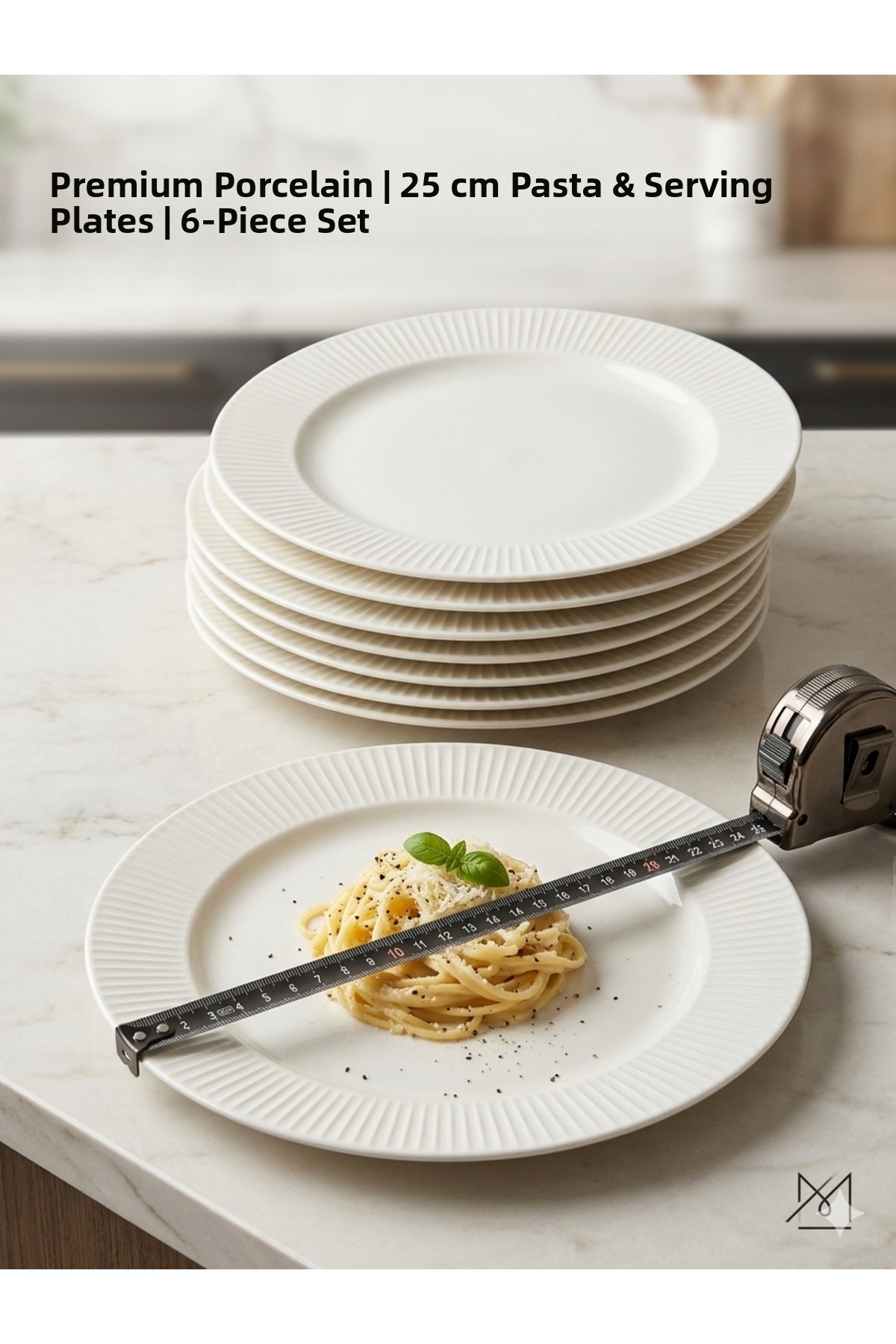 porselen Premium Striped 25 cm Serving Plate Set of 6
