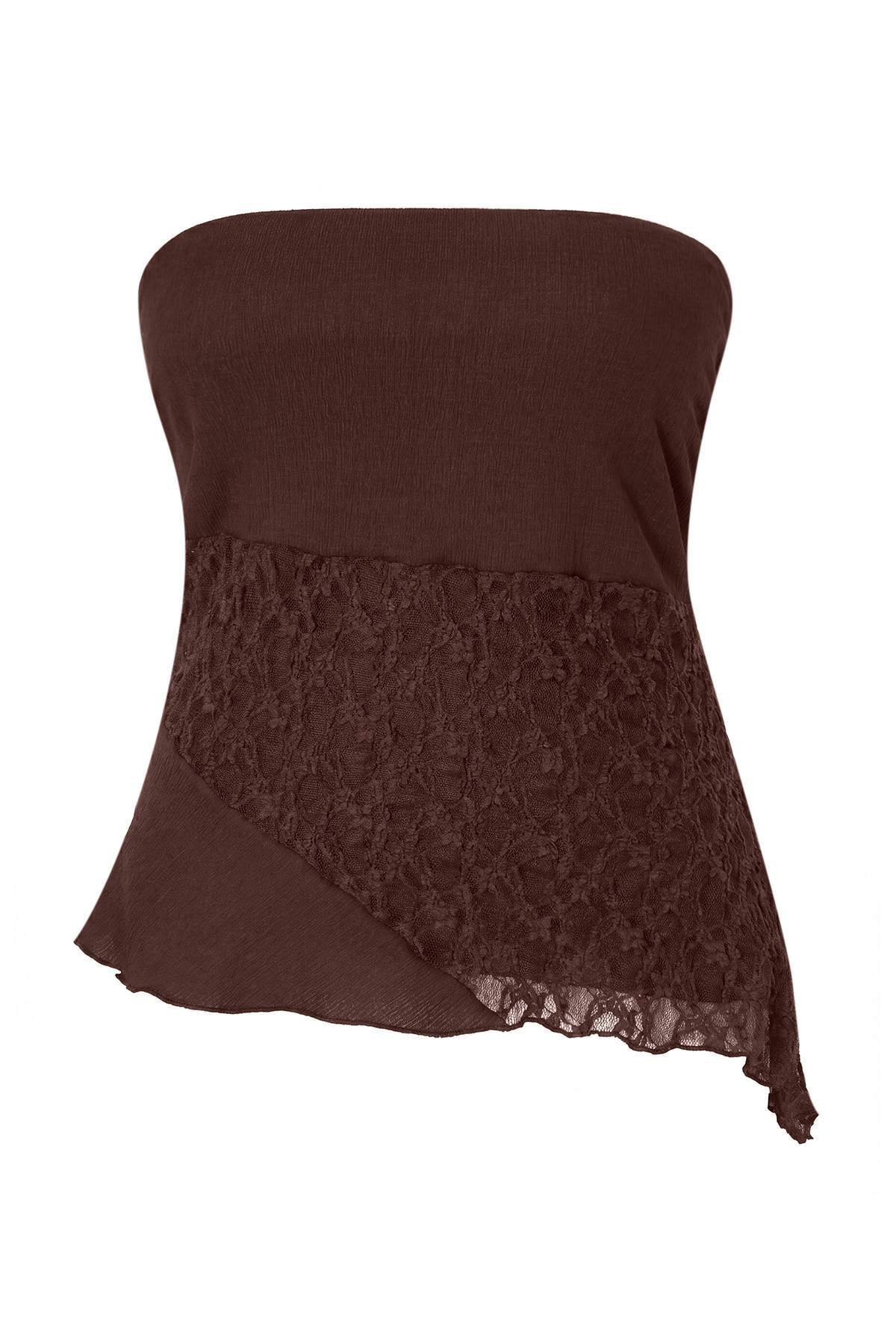 Trendyolmilla Curve Kahverengi Dantel Detaylı Straplez Örme Büyük Beden Bluz TBBSS26AF00238